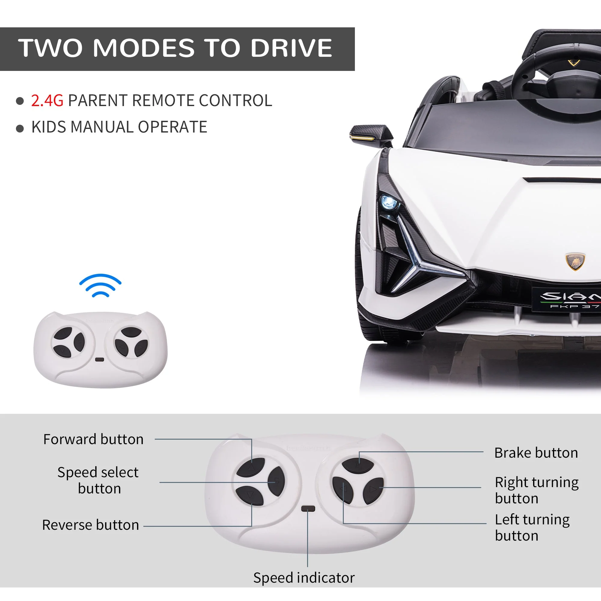 12V Kids Electric Ride On Car 2 Motors Licensed Toy Car with Remote Control Music Lights MP3 for 3-5 Years White - Image 6