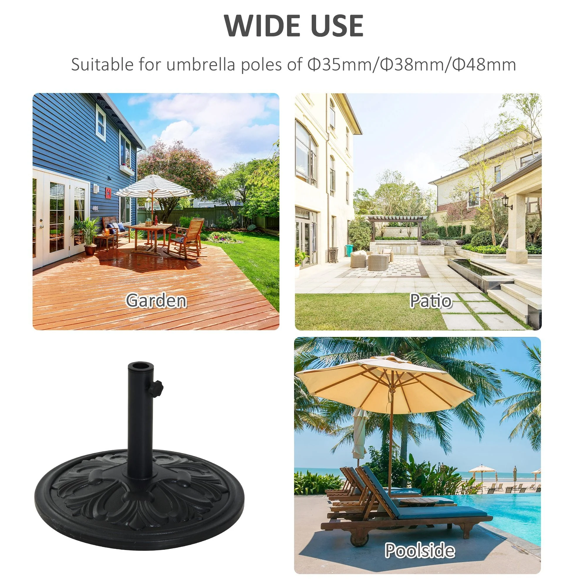 13kg Round Parasol Base Sun Umbrella Weight Stand Holder Patio Outdoor Garden Black - Image 5