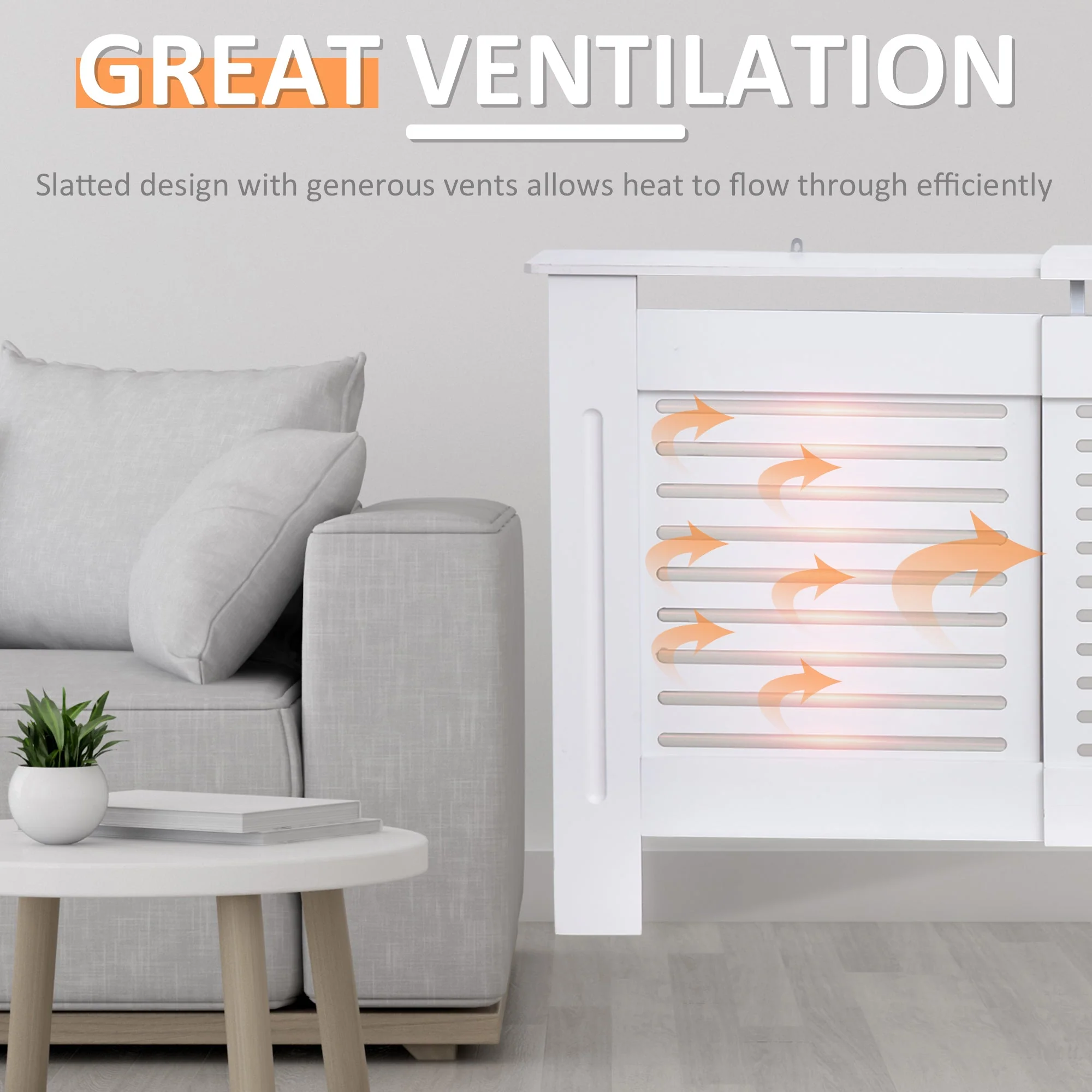 145-210L x 21W x 83H cm Extendable Medium-density fibreboard Radiator Cover - White - Image 4