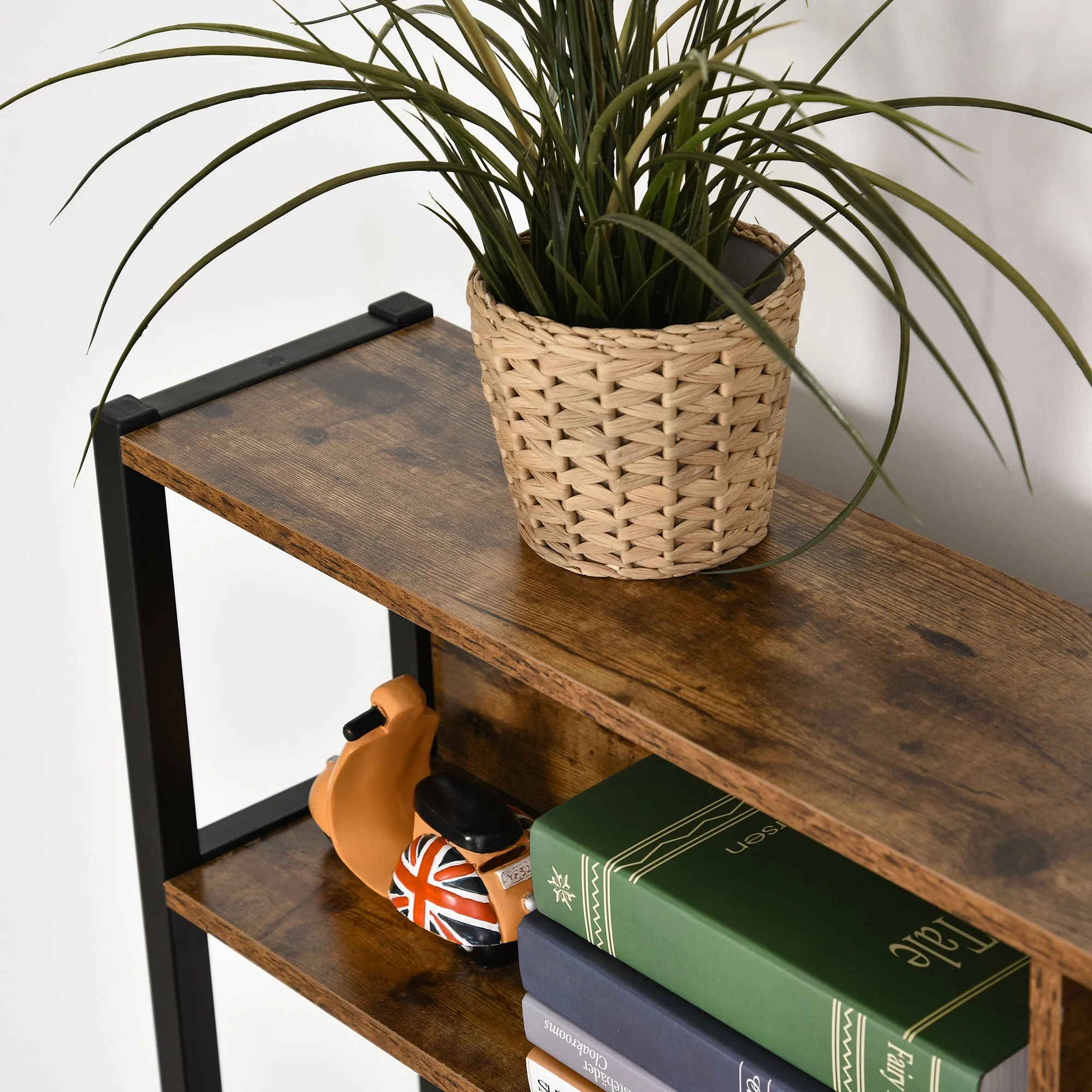 149H x 140L x 125W cm Particle Board Industrial L-Shaped Desk w Shelf - Brown & Black - Image 4