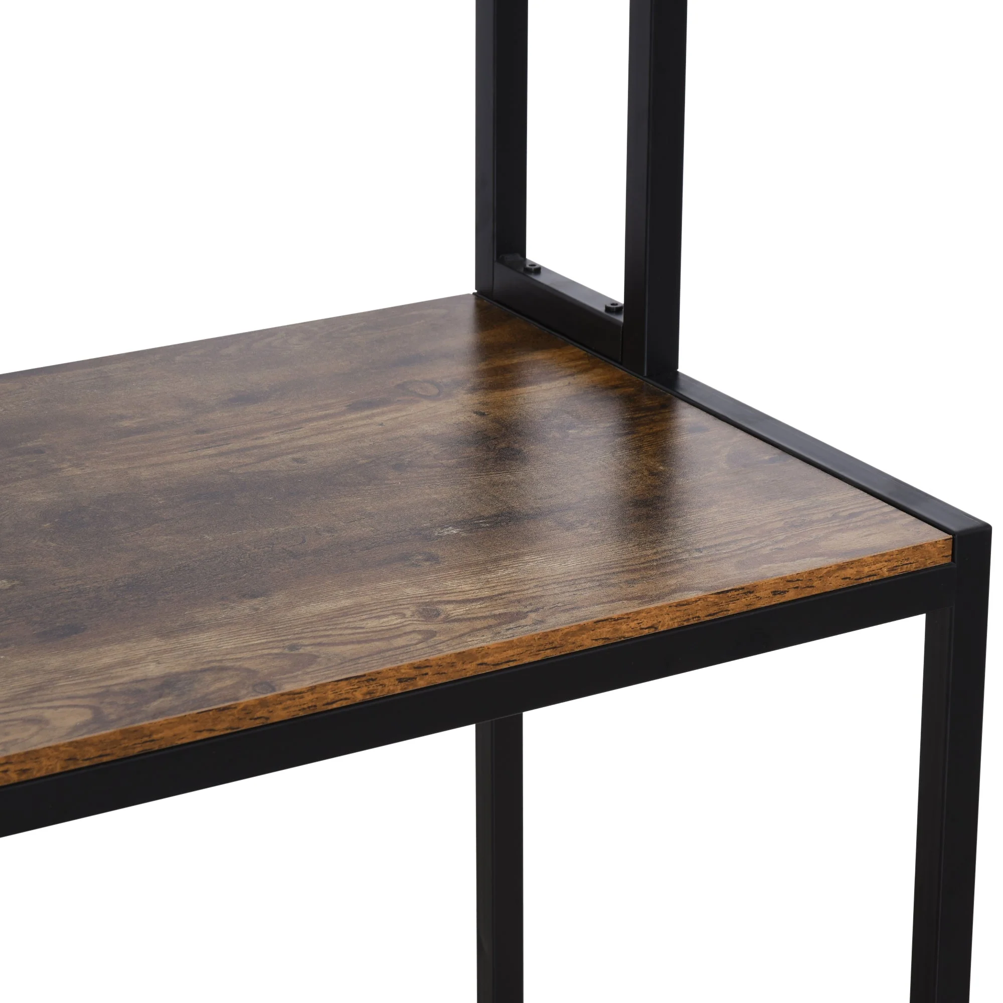 149H x 140L x 125W cm Particle Board Industrial L-Shaped Desk w Shelf - Brown & Black - Image 7