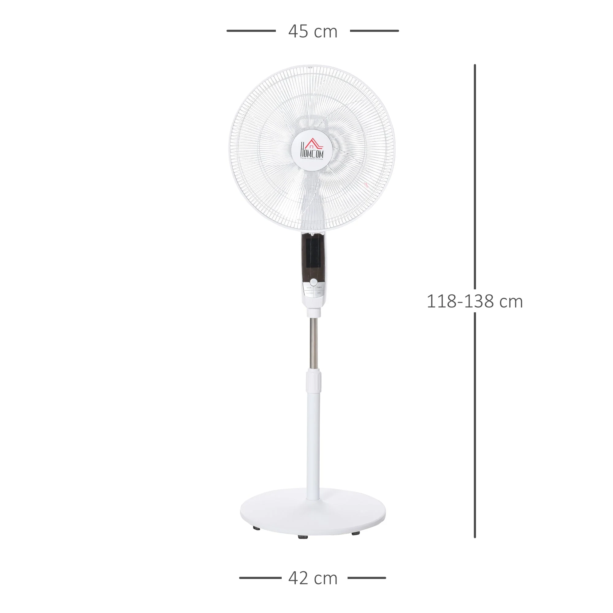 15" Oscillating Three Speed Adjustable Height Pedestal Fan With Remote White - Image 3