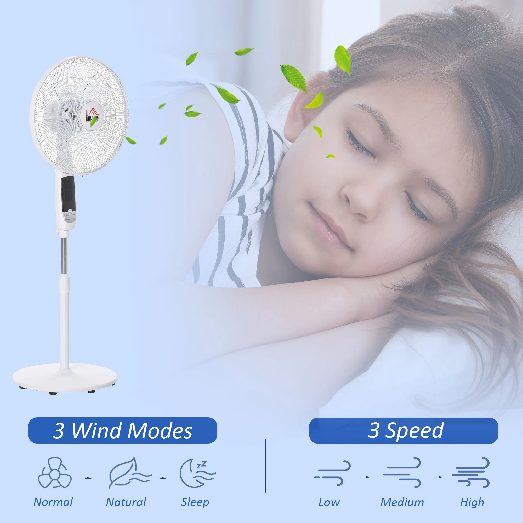 15" Oscillating Three Speed Adjustable Height Pedestal Fan With Remote White - Image 4