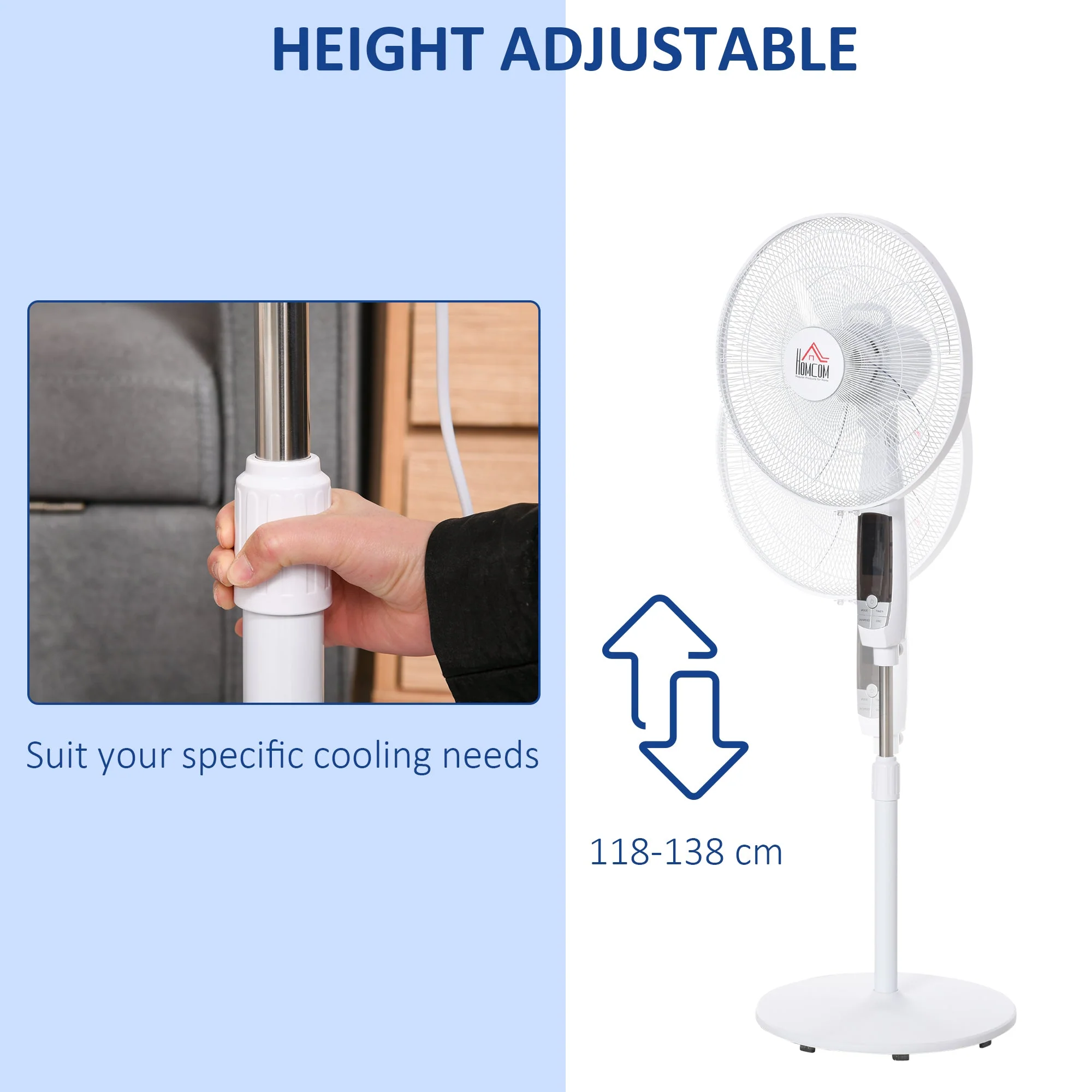 15" Oscillating Three Speed Adjustable Height Pedestal Fan With Remote White - Image 5