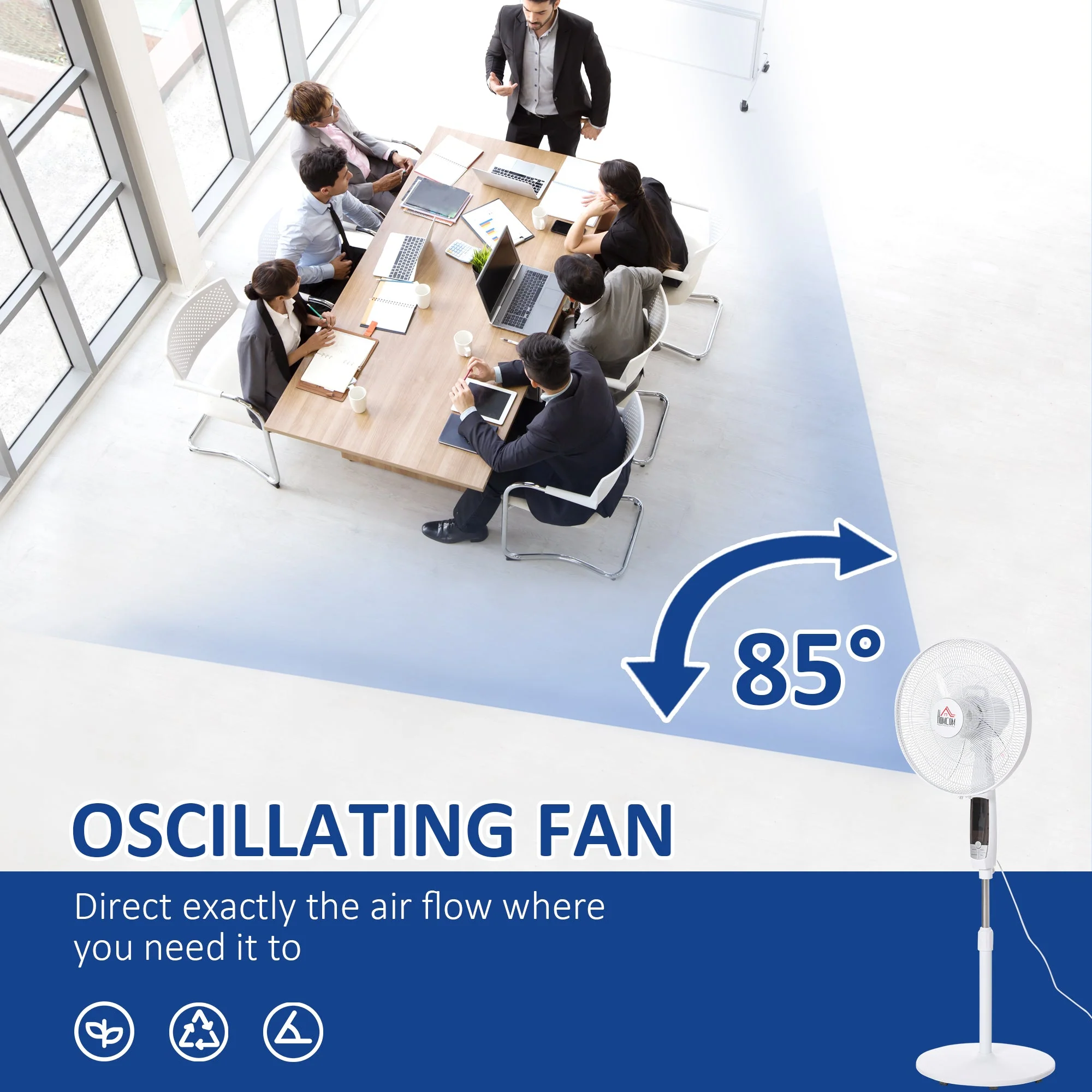 15" Oscillating Three Speed Adjustable Height Pedestal Fan With Remote White - Image 8