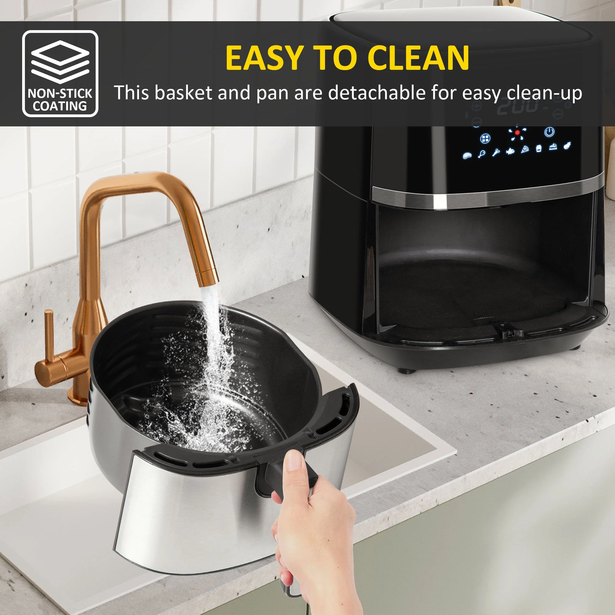 1500W 4.5L Air Fryer 8 Presets With Digital Display Black & Steel - Image 8