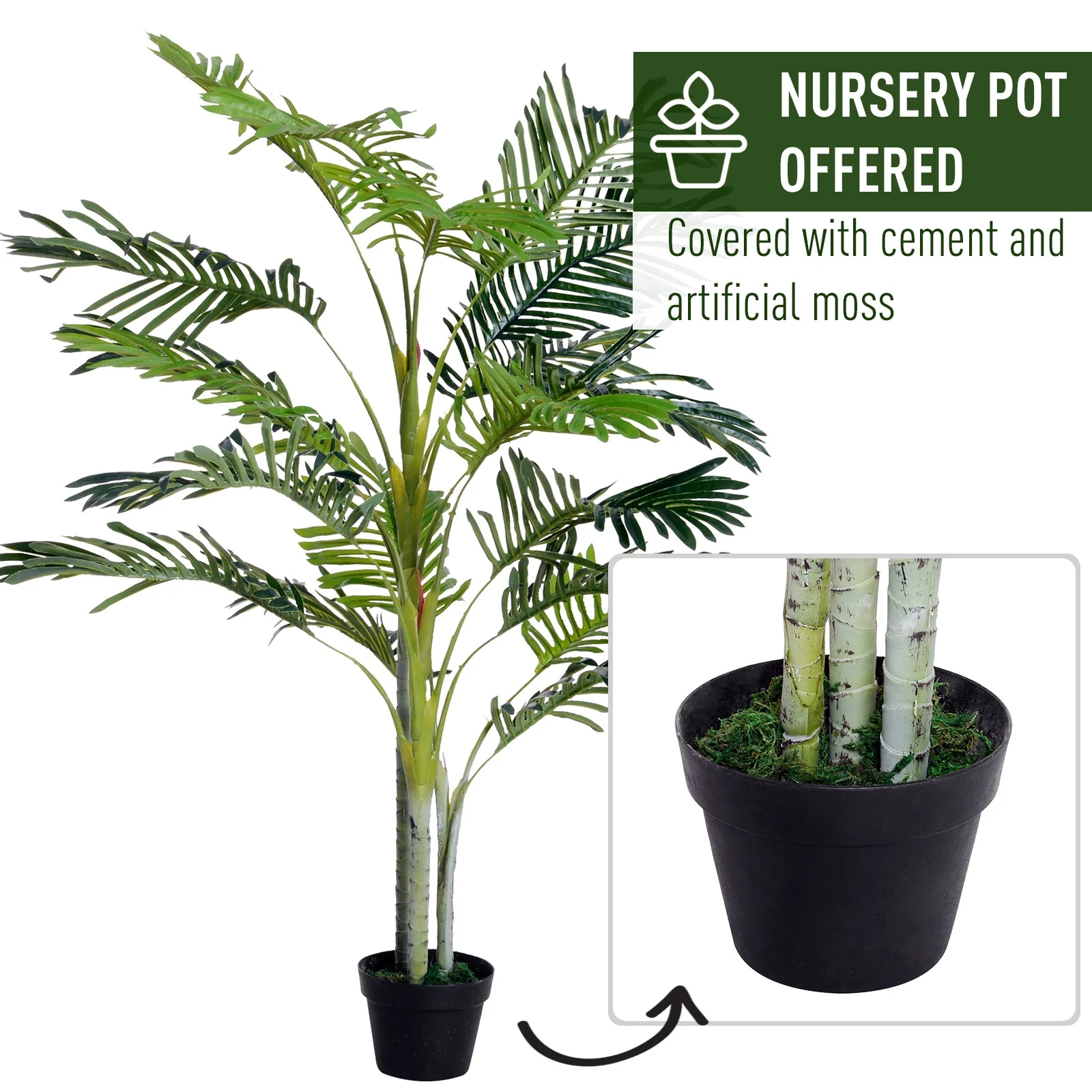 150cm5ft Artificial Palm Tree Decorative Indoor Faux Green Plant w/Leaves Home Décor Tropical Potted Home Office - Image 5