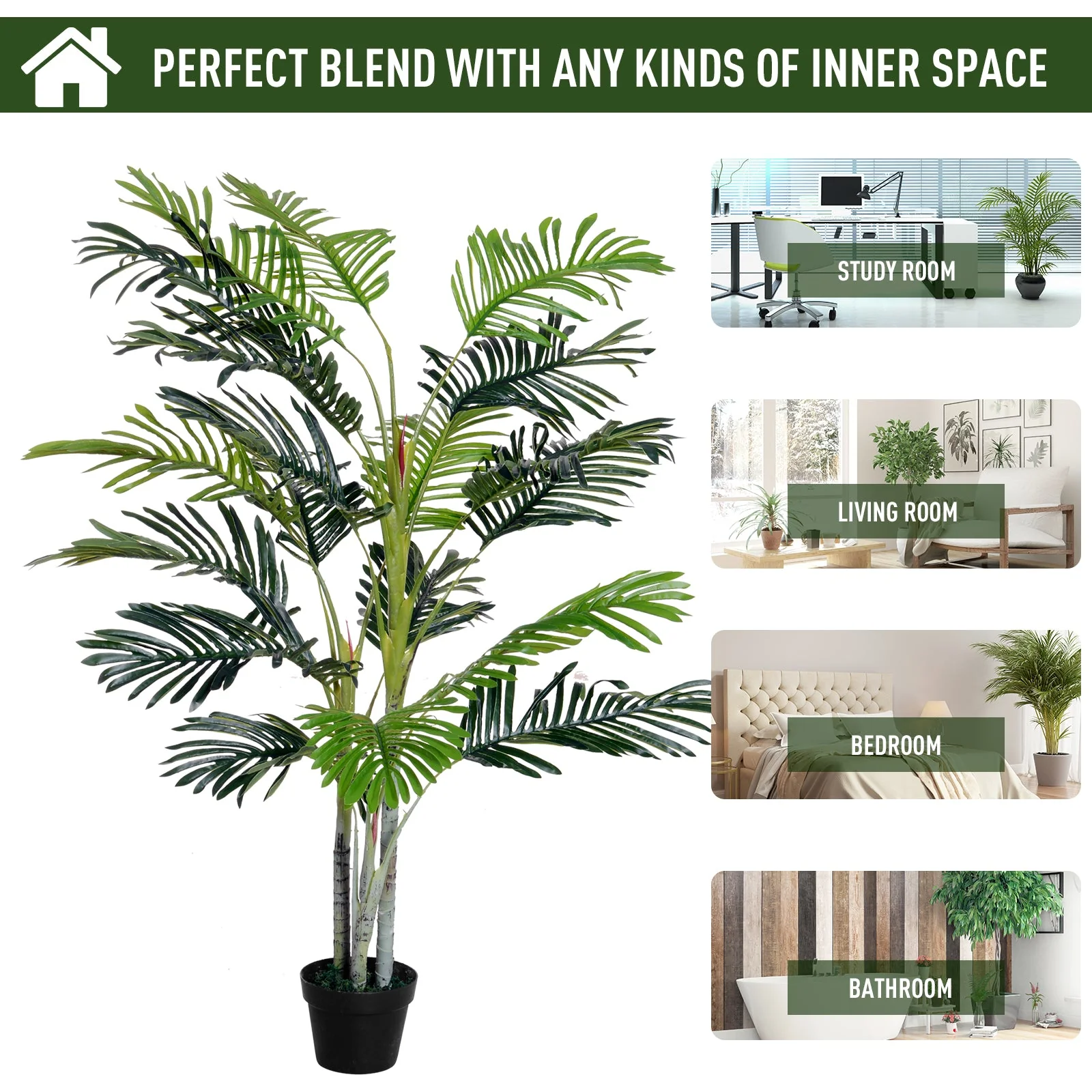 150cm5ft Artificial Palm Tree Decorative Indoor Faux Green Plant w/Leaves Home Décor Tropical Potted Home Office - Image 6