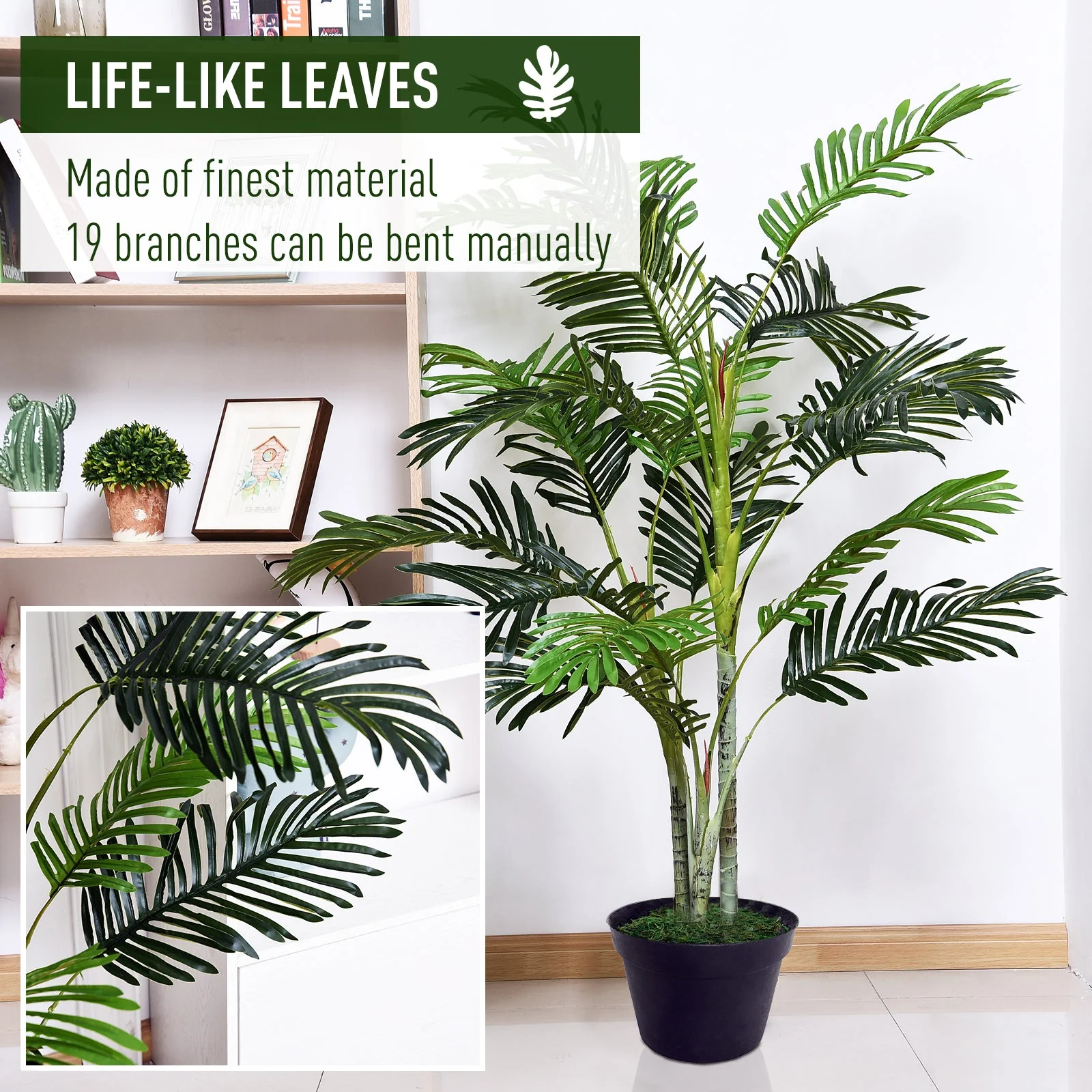 150cm5ft Artificial Palm Tree Decorative Indoor Faux Green Plant w/Leaves Home Décor Tropical Potted Home Office - Image 7