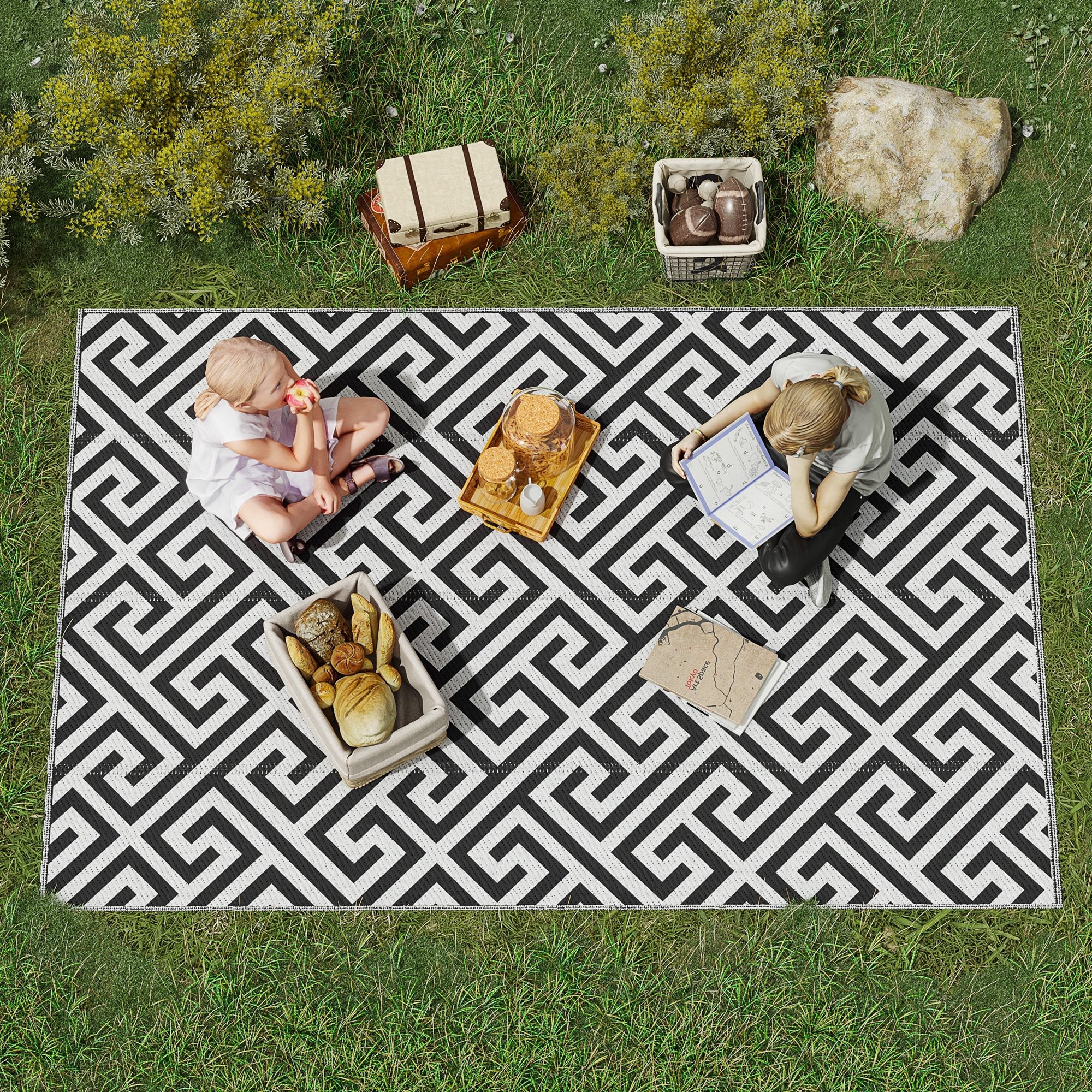 152 x 243 cm5x 8ft Outdoor Rug Reversible Mat Plastic Straw Rug Portable RV Camping Mat for Garden Deck Picnic Indoor - Image 2