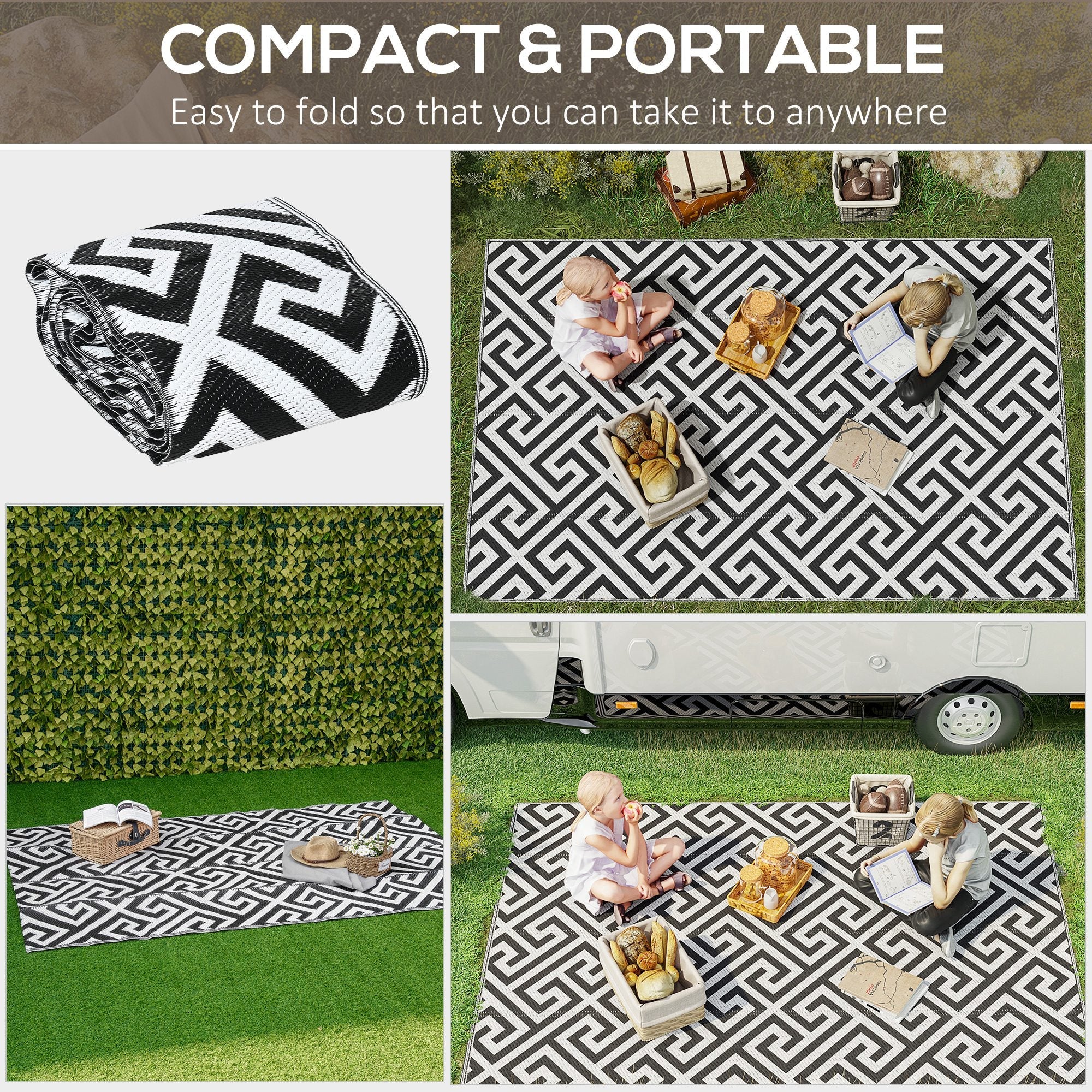152 x 243 cm5x 8ft Outdoor Rug Reversible Mat Plastic Straw Rug Portable RV Camping Mat for Garden Deck Picnic Indoor - Image 4
