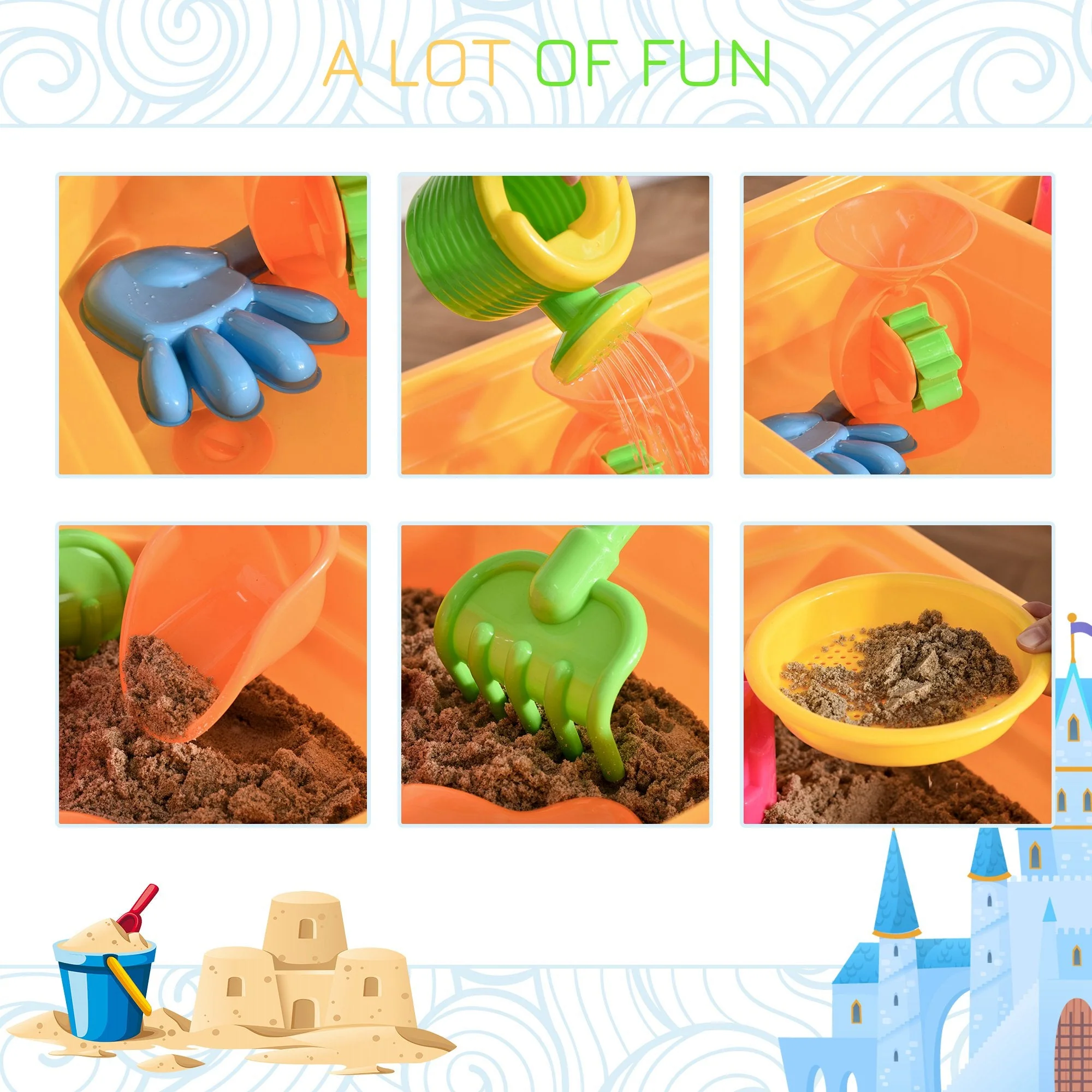 16-Piece Sand and Water Play Table Sand Pit Beach Toy Set 2 in 1 Outdoor Activities Playset with Lid and Accessories for 3 Years Old - Image 4
