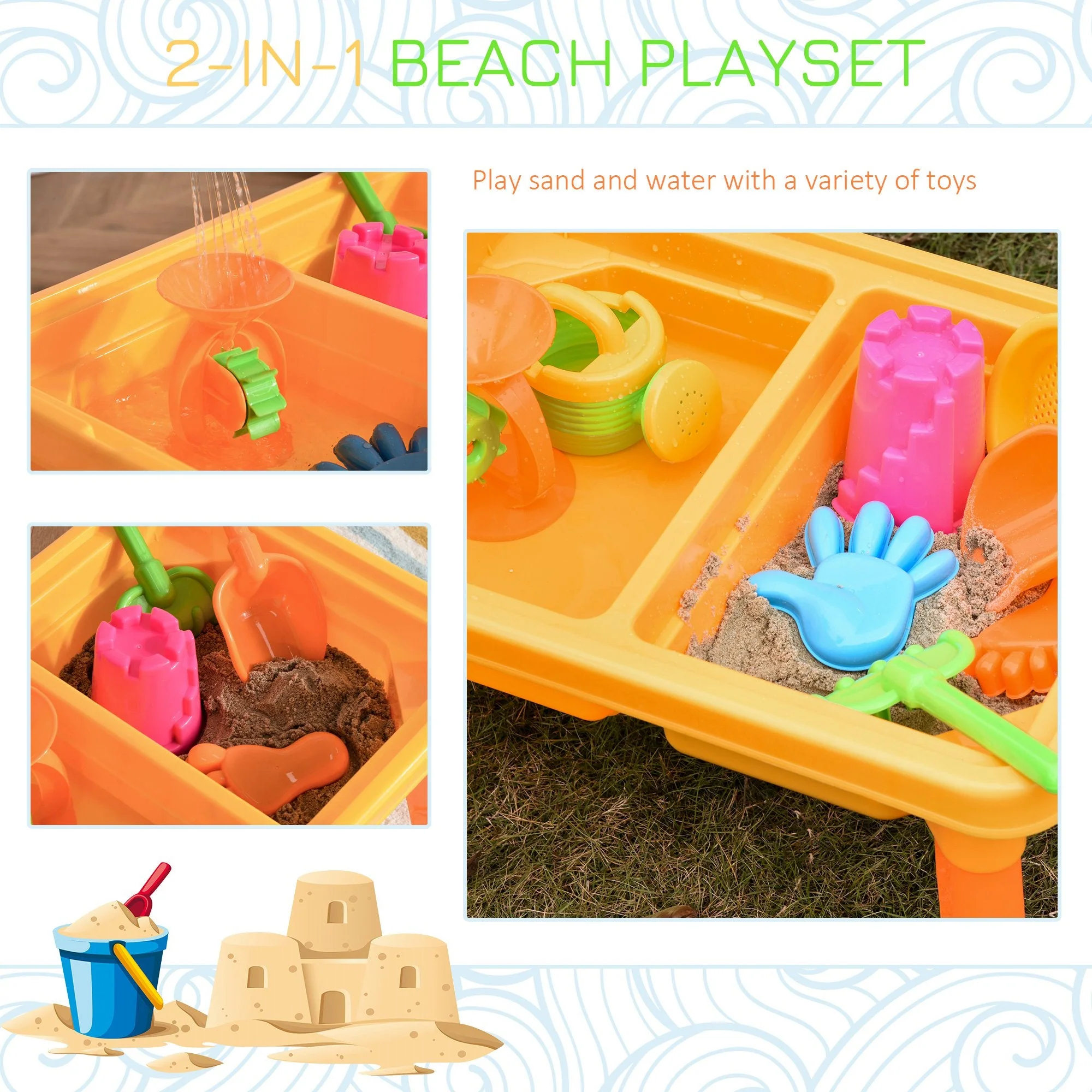 16-Piece Sand and Water Play Table Sand Pit Beach Toy Set 2 in 1 Outdoor Activities Playset with Lid and Accessories for 3 Years Old - Image 5