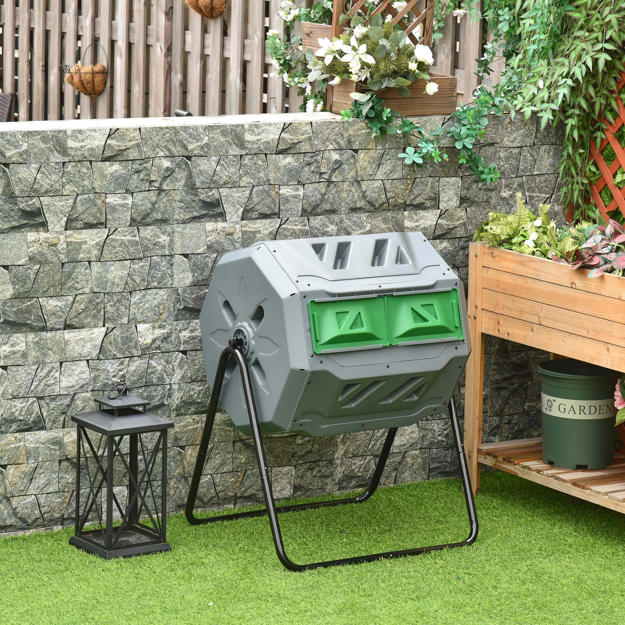 160L Tumbling Compost Bin Outdoor Dual Chamber 360° Rotating Composter - Image 2