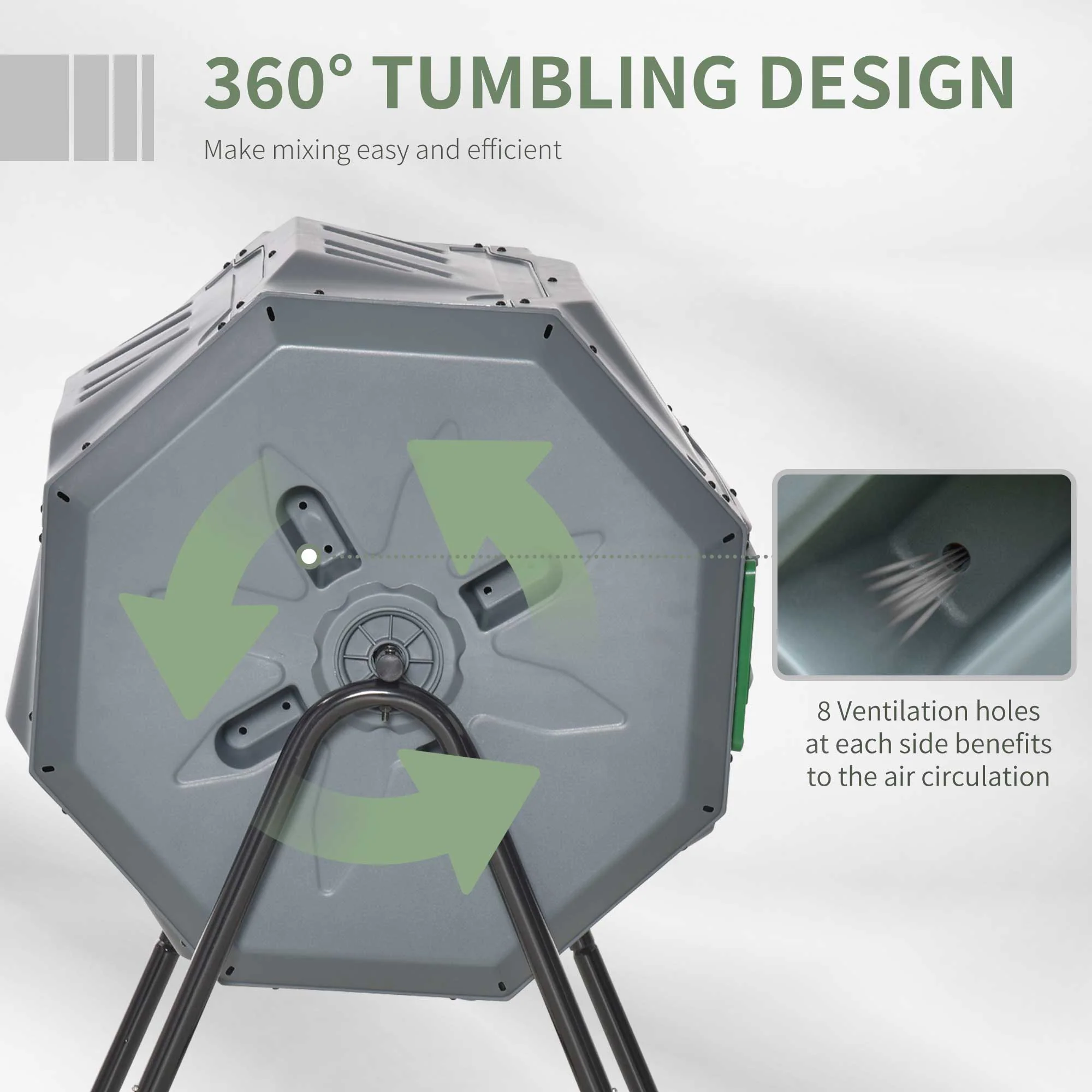 160L Tumbling Compost Bin Outdoor Dual Chamber 360° Rotating Composter - Image 4