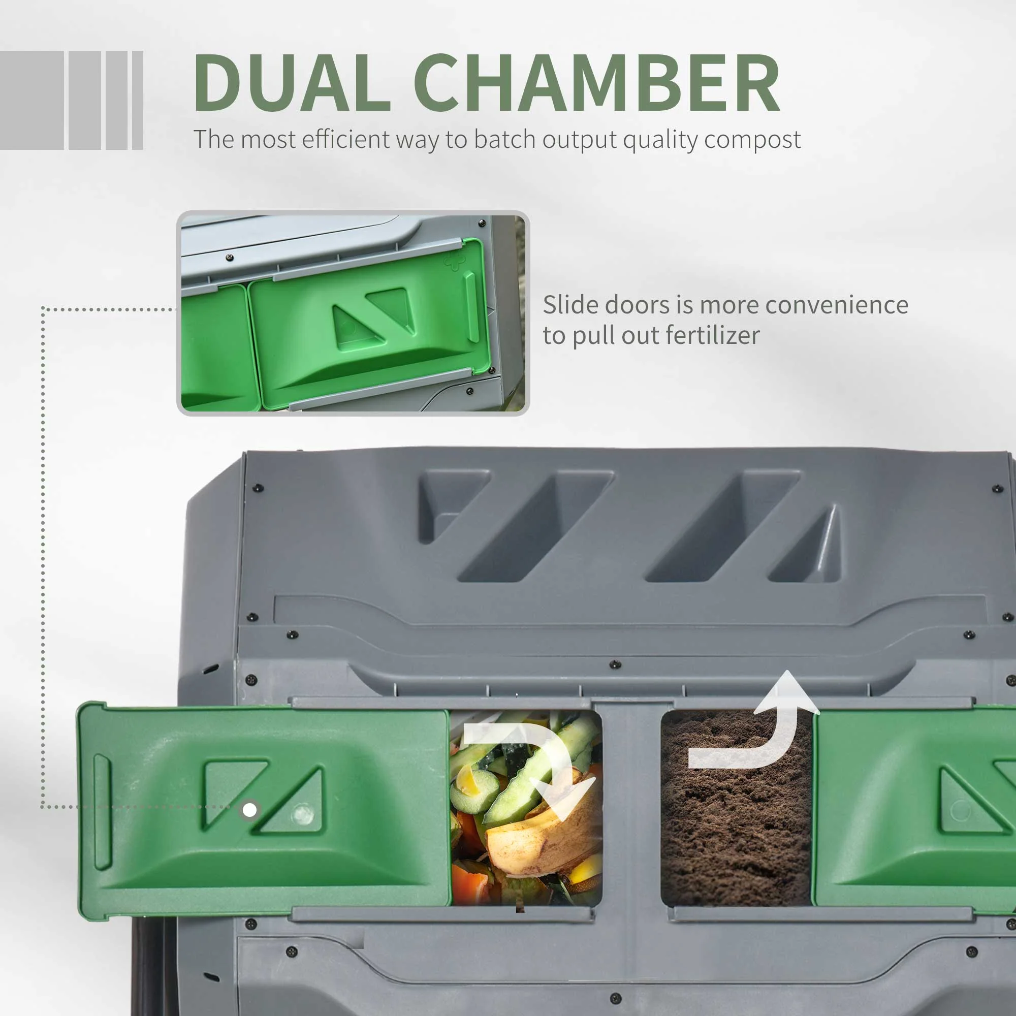160L Tumbling Compost Bin Outdoor Dual Chamber 360° Rotating Composter - Image 6