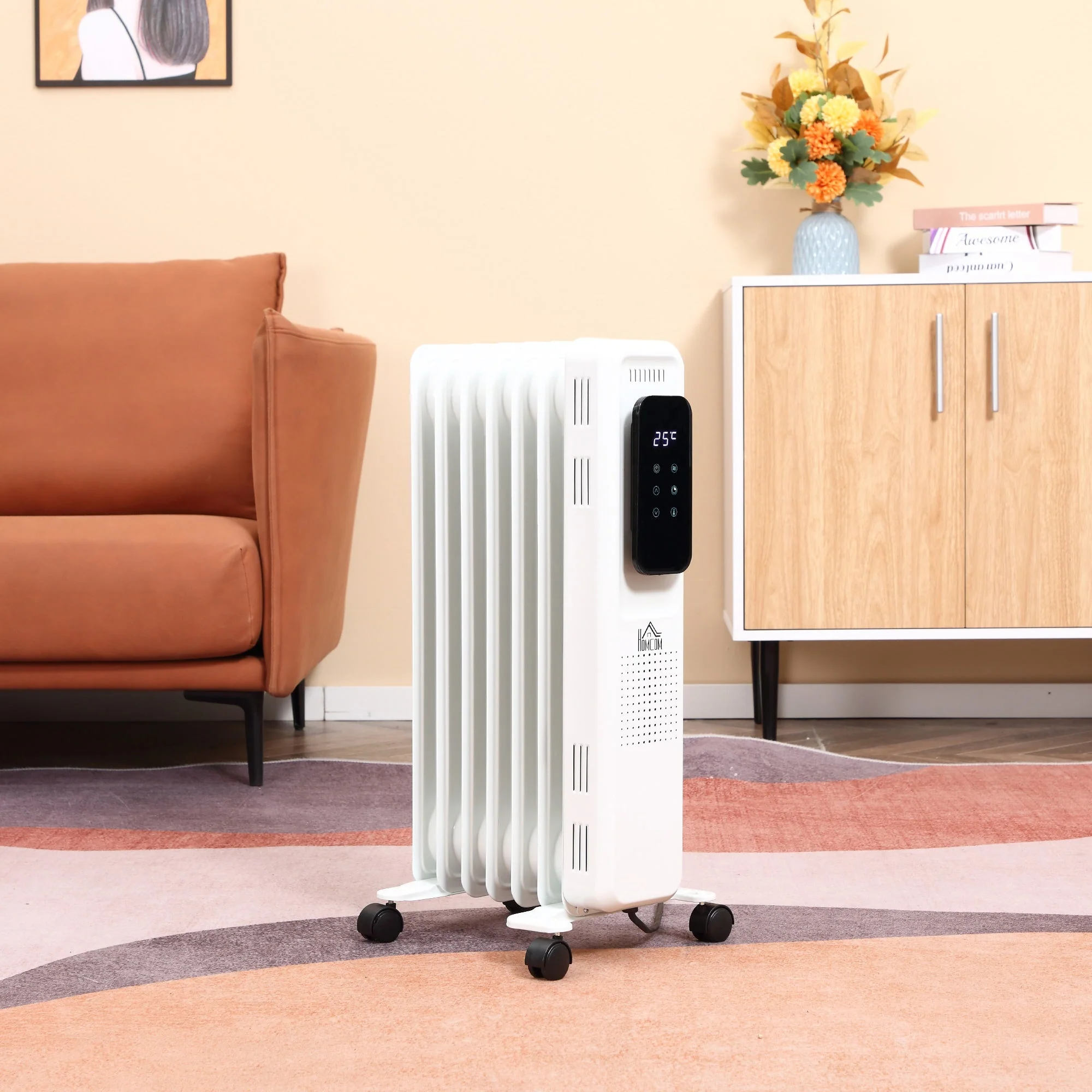 1630W 7 Fin Adjustable Oil Filled Radiator With Timer White - Image 2
