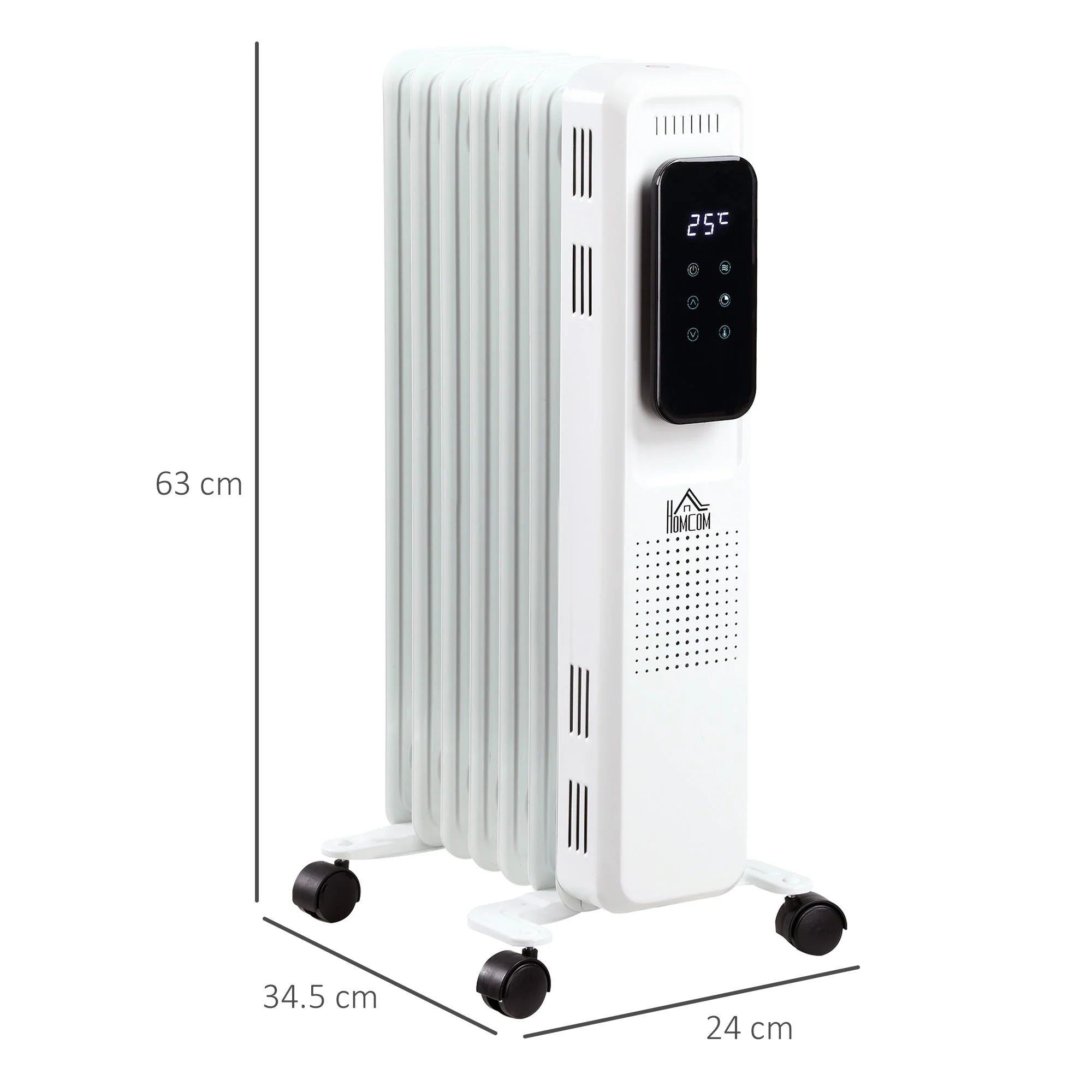 1630W 7 Fin Adjustable Oil Filled Radiator With Timer White - Image 3