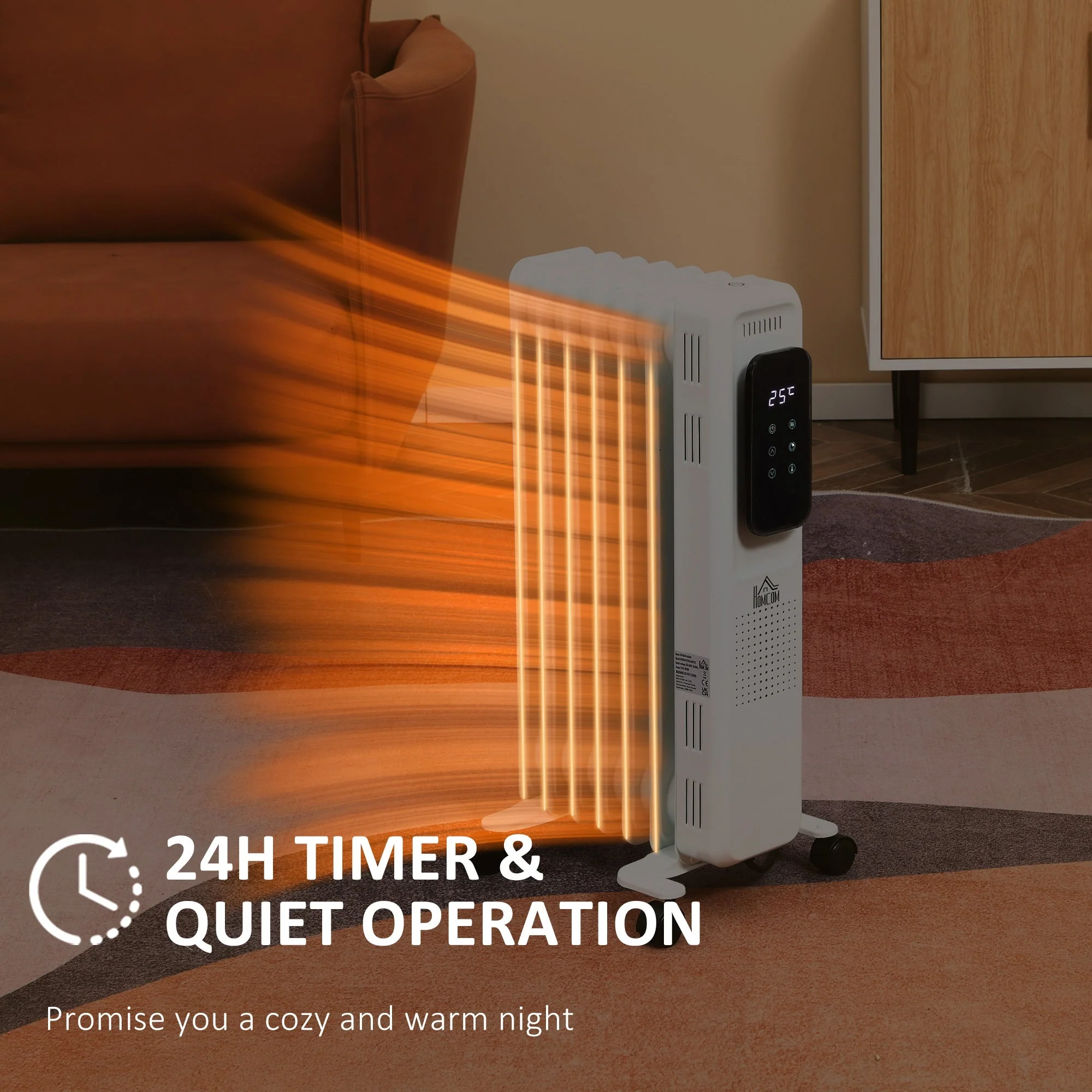 1630W 7 Fin Adjustable Oil Filled Radiator With Timer White - Image 6