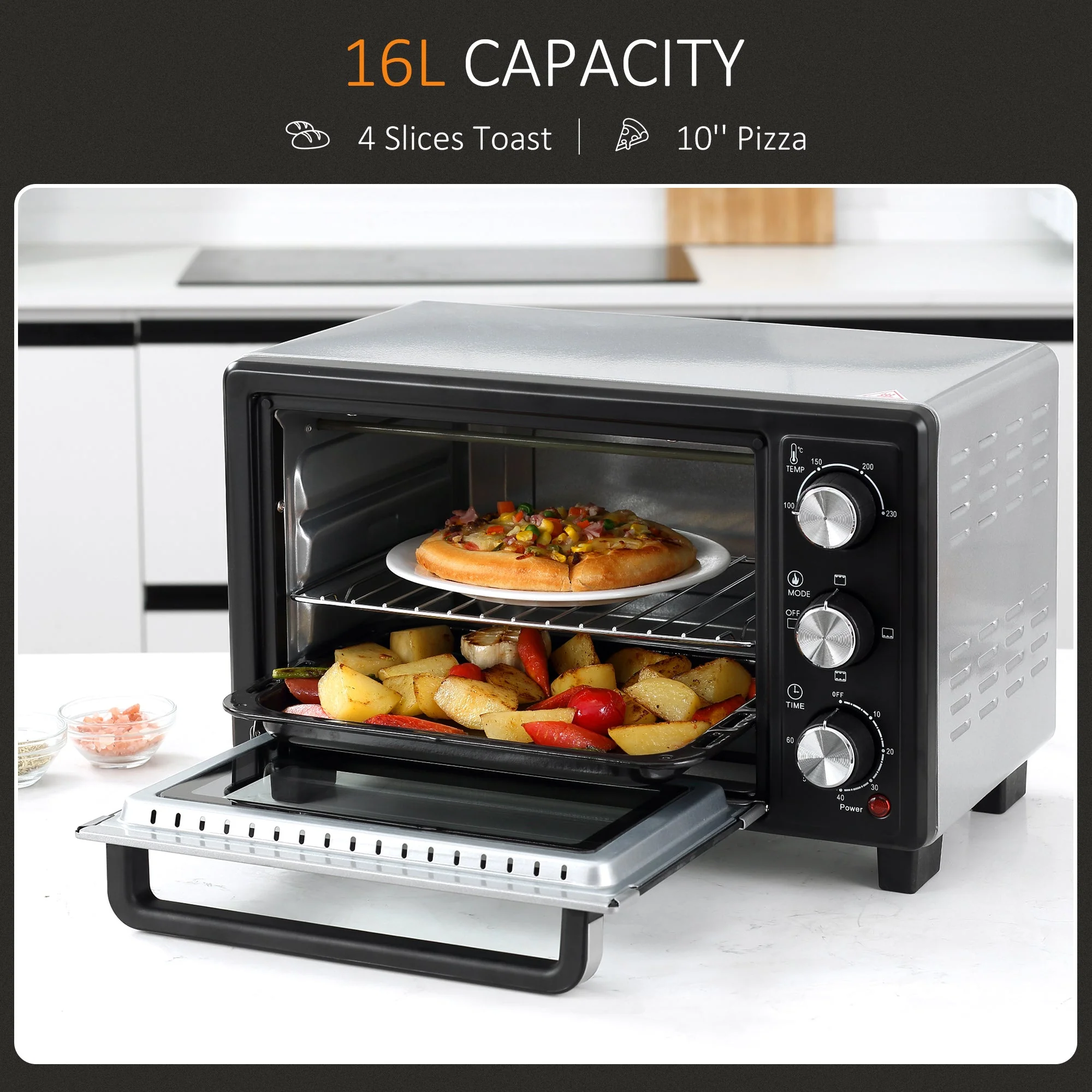 16L 230C Mini Oven With Timer Silver & Black - Image 4