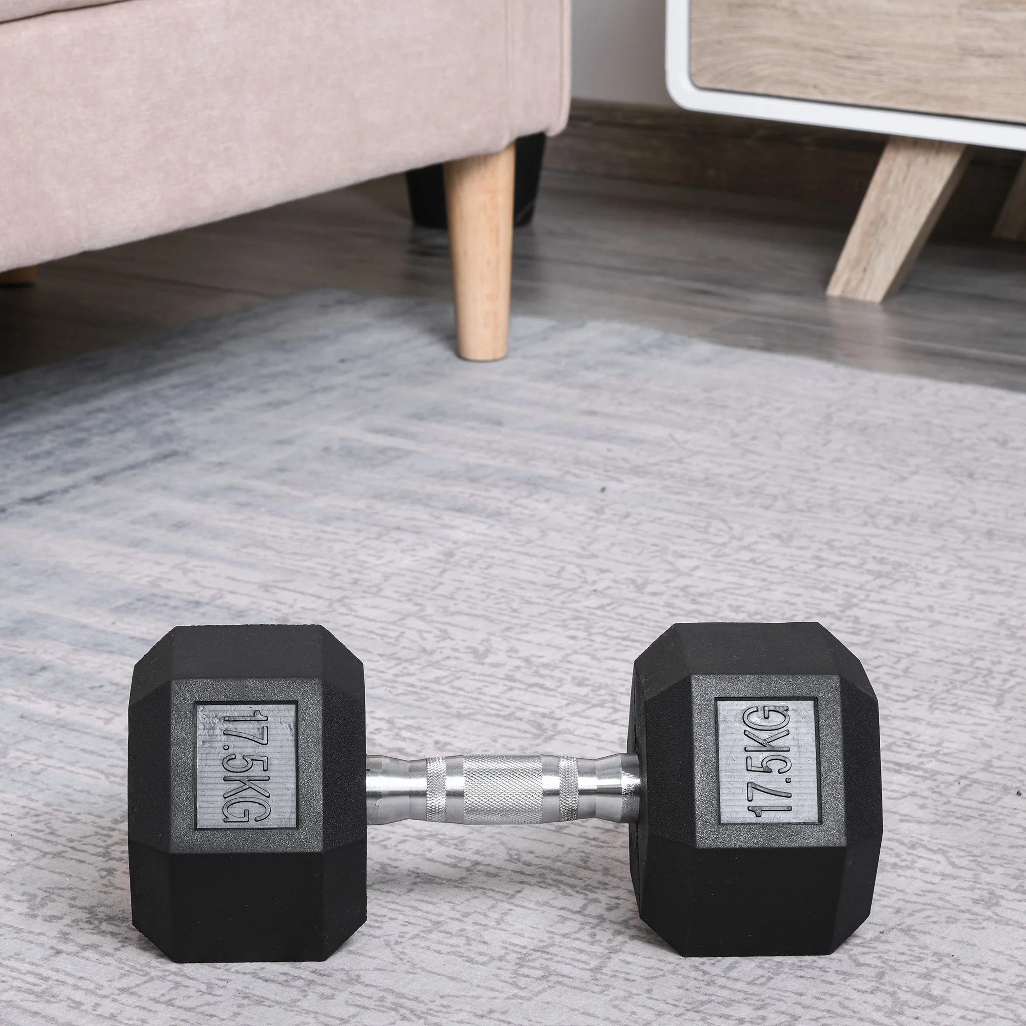 17.5KG Single Rubber Hex Dumbbell Portable Hand Weights Dumbbell Home Gym - Image 2