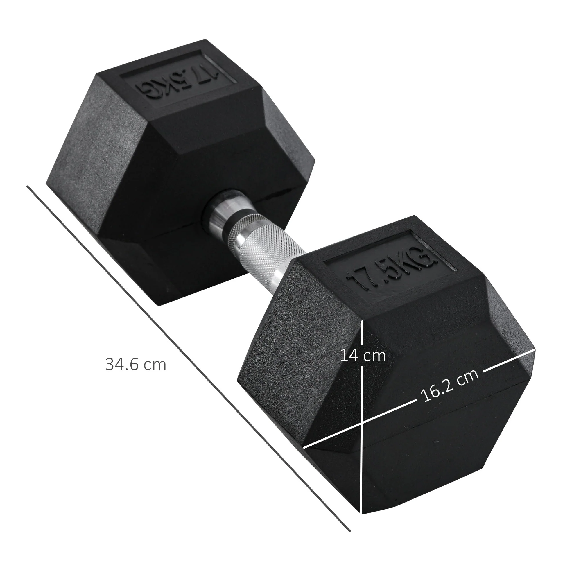 17.5KG Single Rubber Hex Dumbbell Portable Hand Weights Dumbbell Home Gym - Image 3