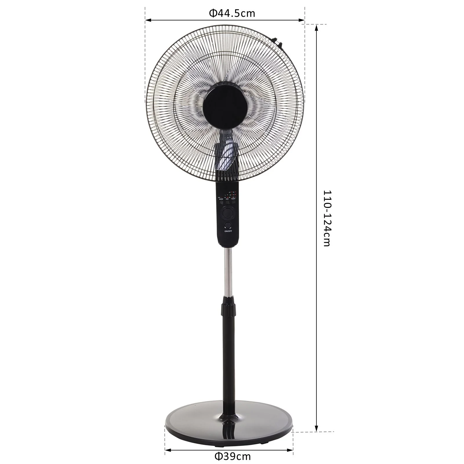 17" Oscillating Three Speed Adjustable Height Pedestal Fan With Remote Black by Homcom - Image 3