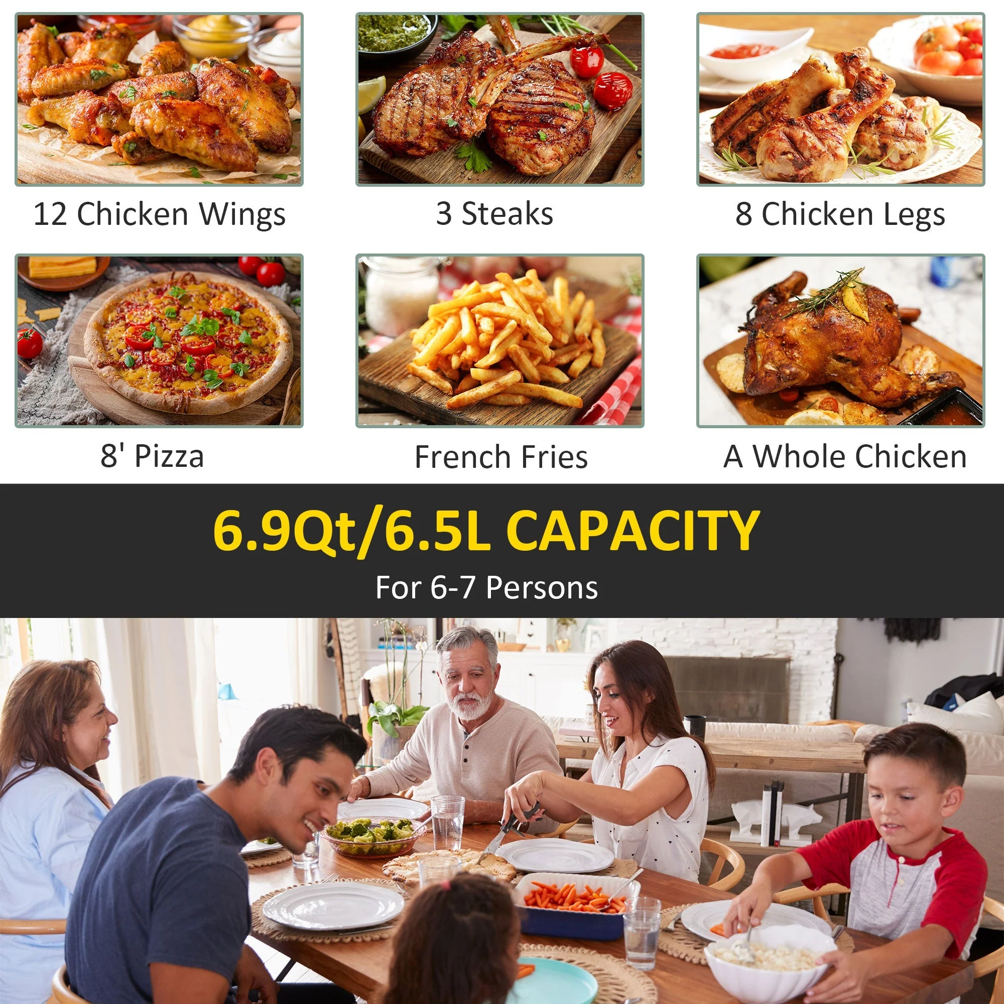 1700W 6.5L Air Fryer 8 Presets With Digital Display Black & Grey - Image 5