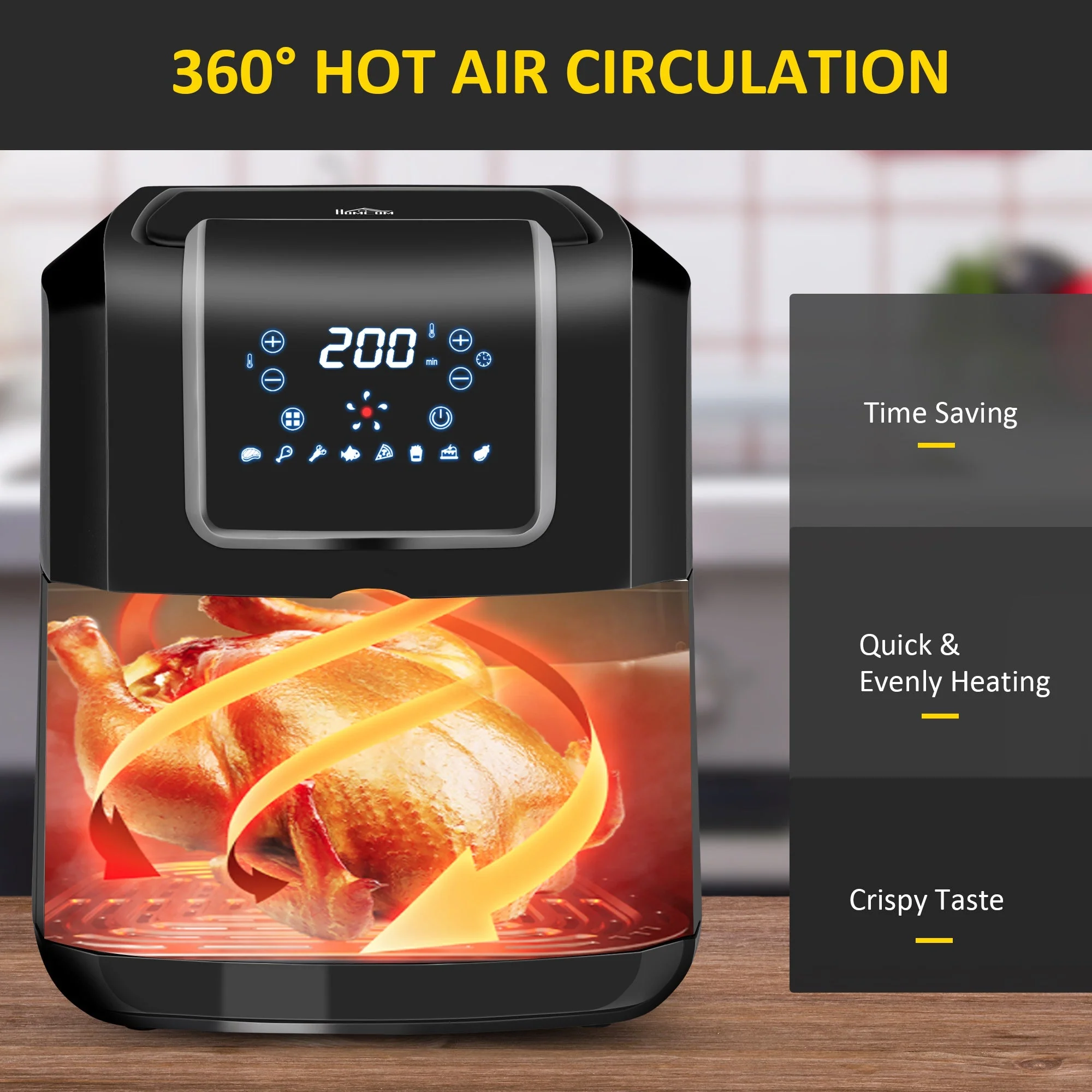 1700W 6.5L Air Fryer 8 Presets With Digital Display Black & Grey - Image 6