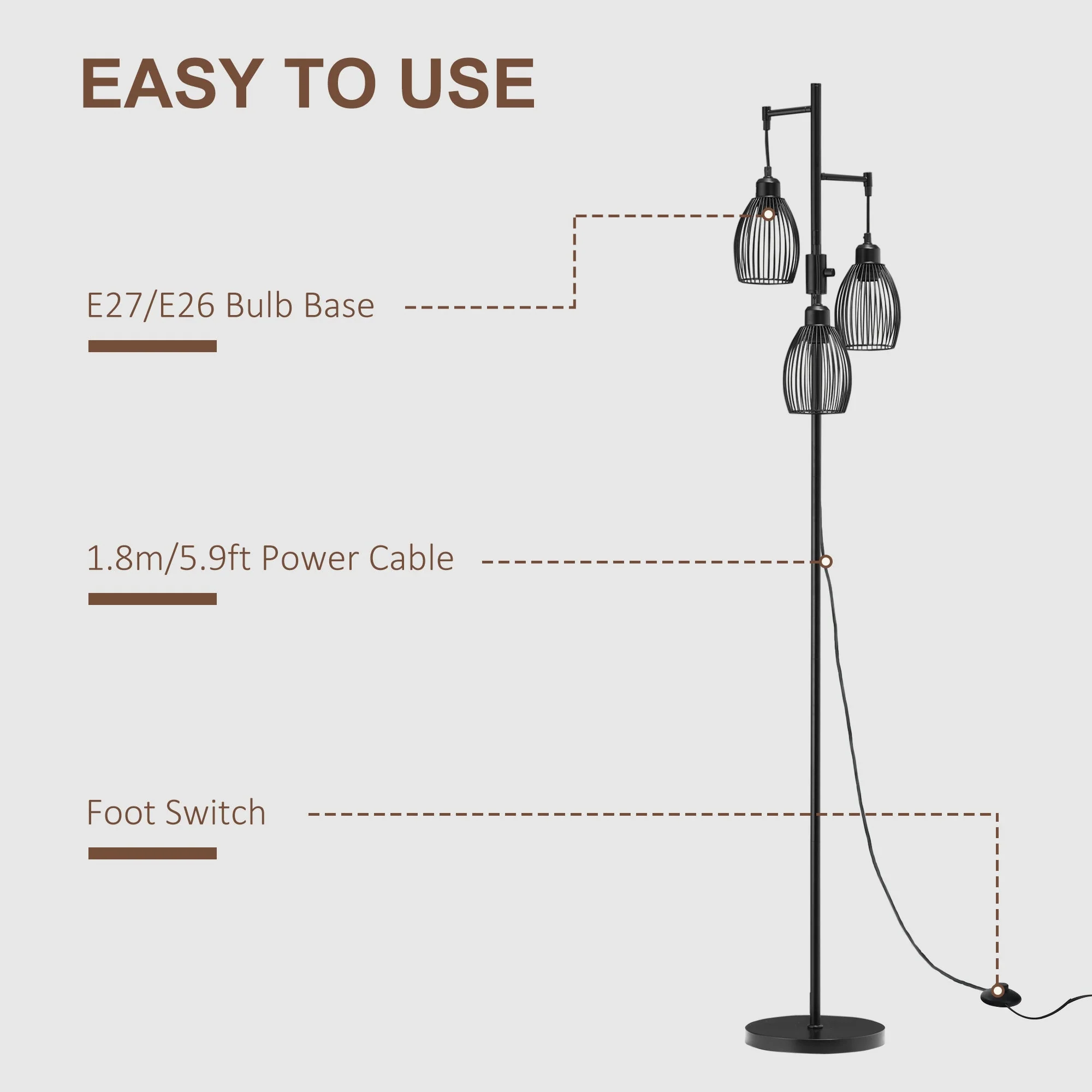 170cm Industrial 3-Light Floor Lamp - Image 6