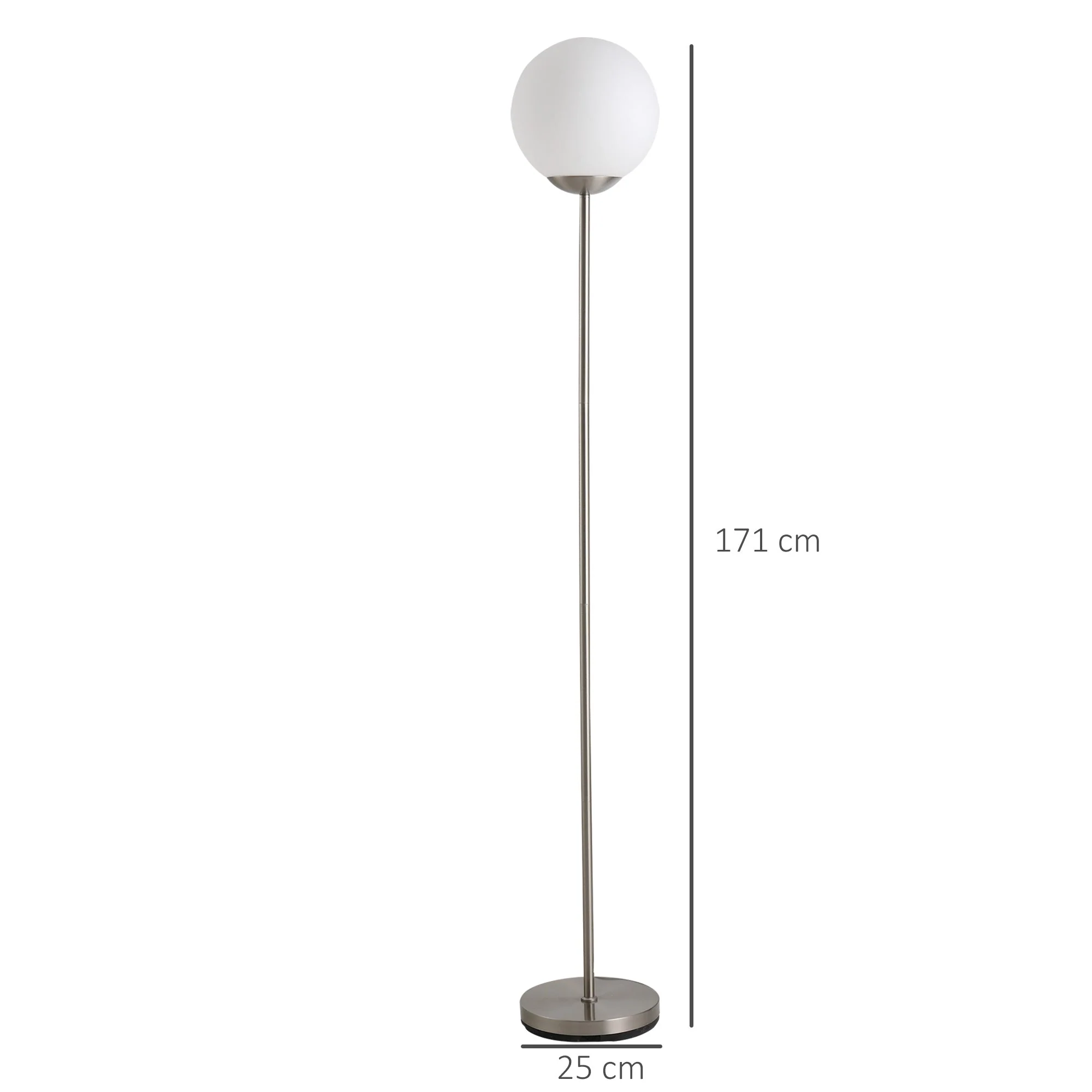 171cm Glass Globe Floor Lamp Metal Frame Sphere Light Pedal Switch Home Office Living Room Modern Unique Standing Beautiful Furnishing - Grey - Image 3
