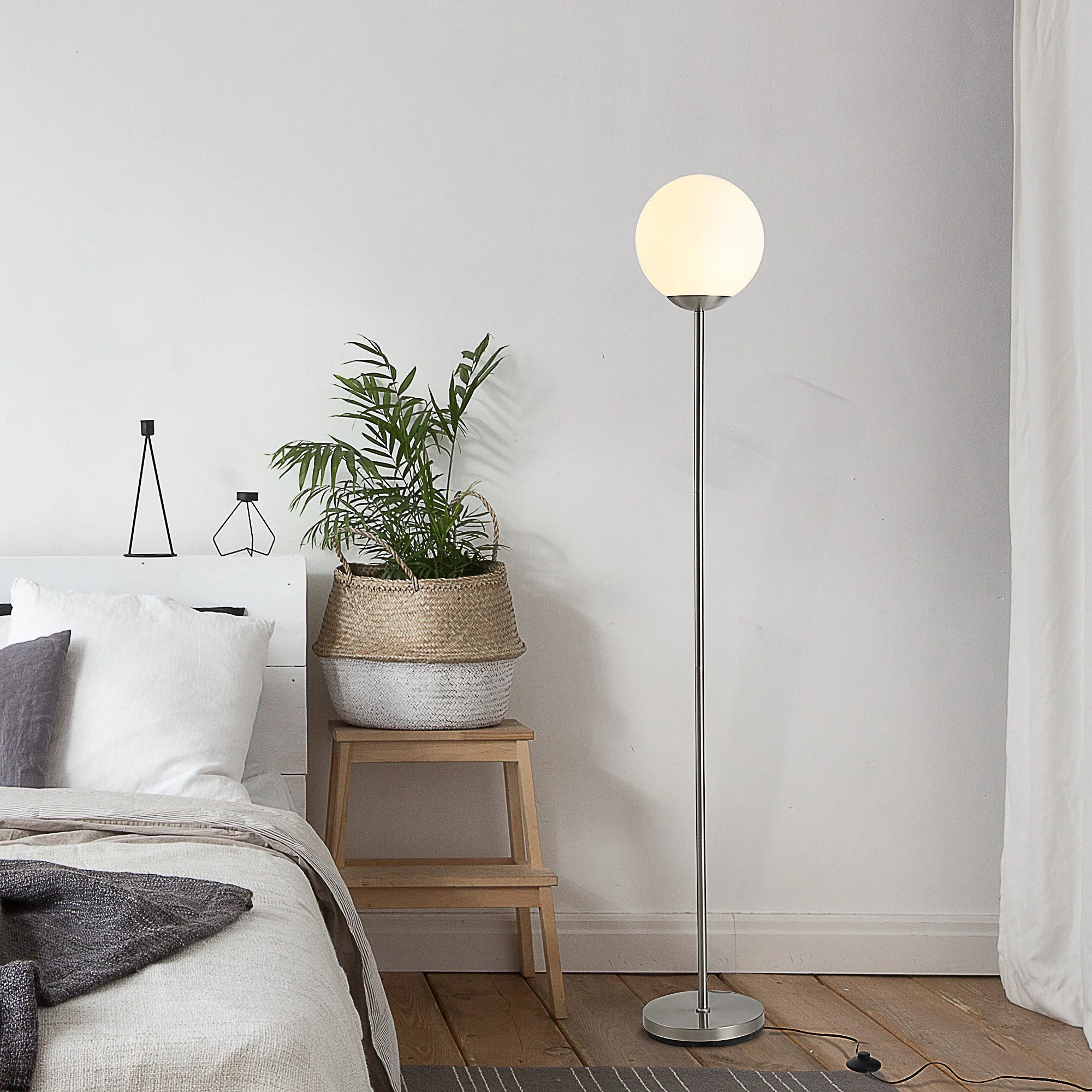 171cm Glass Globe Floor Lamp Metal Frame Sphere Light Pedal Switch Home Office Living Room Modern Unique Standing Beautiful Furnishing - Grey - Image 8