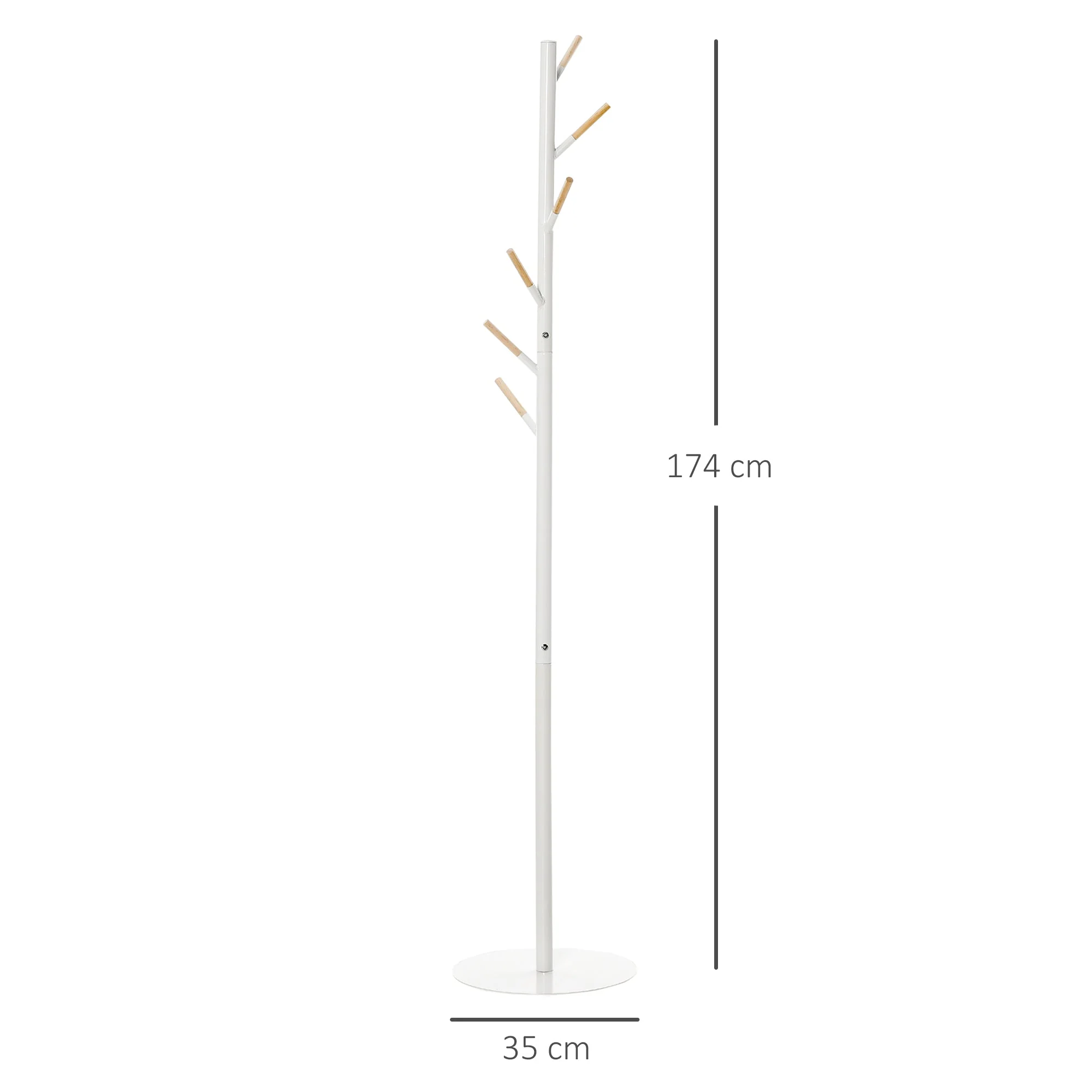 174cm Free Standing Coat Rack Stand With 6 Hooks Clothes Tree Hat Display Hall Tree Hanger Hanging Organizer For Hallway Bedroom Living Room White - Image 3