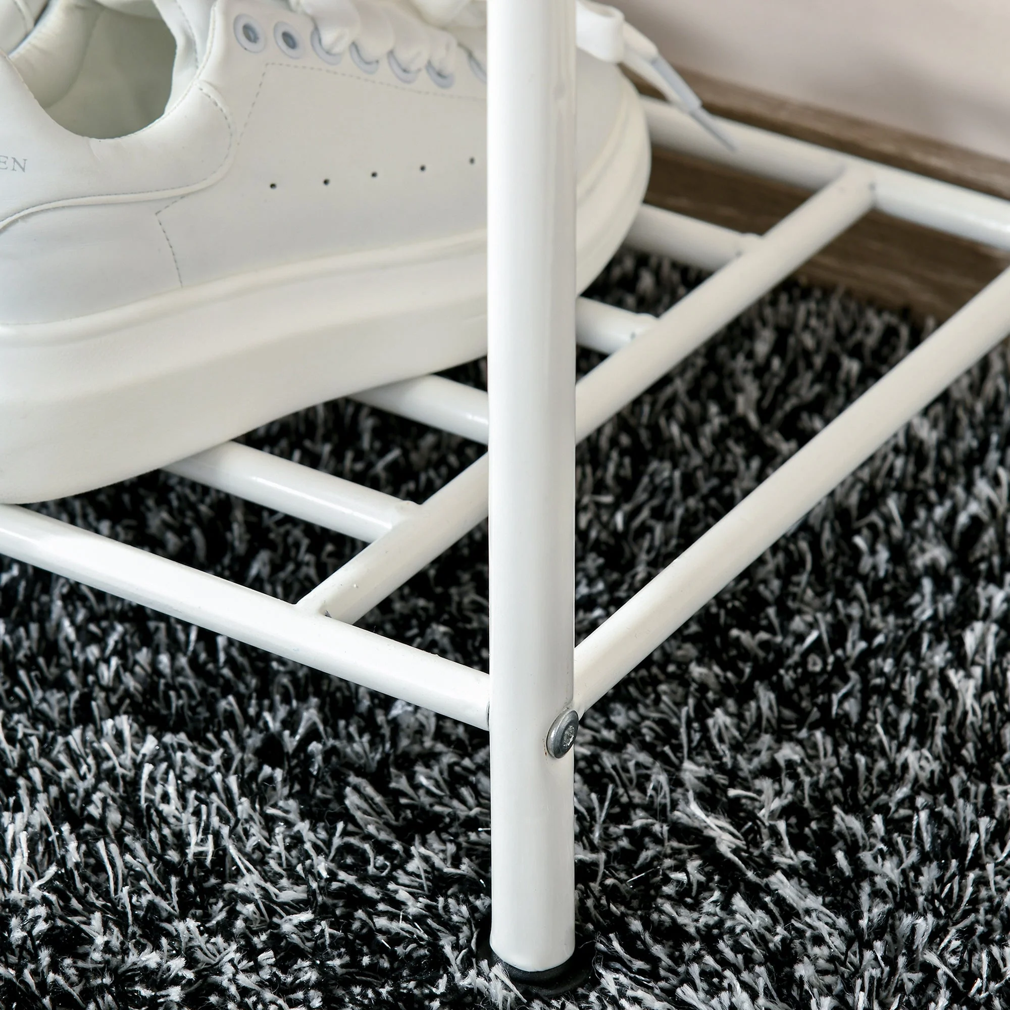 18 Hook Metal Frame Hallway Coat Hanger w/ 3-Tier Shoe Storage White - Image 9