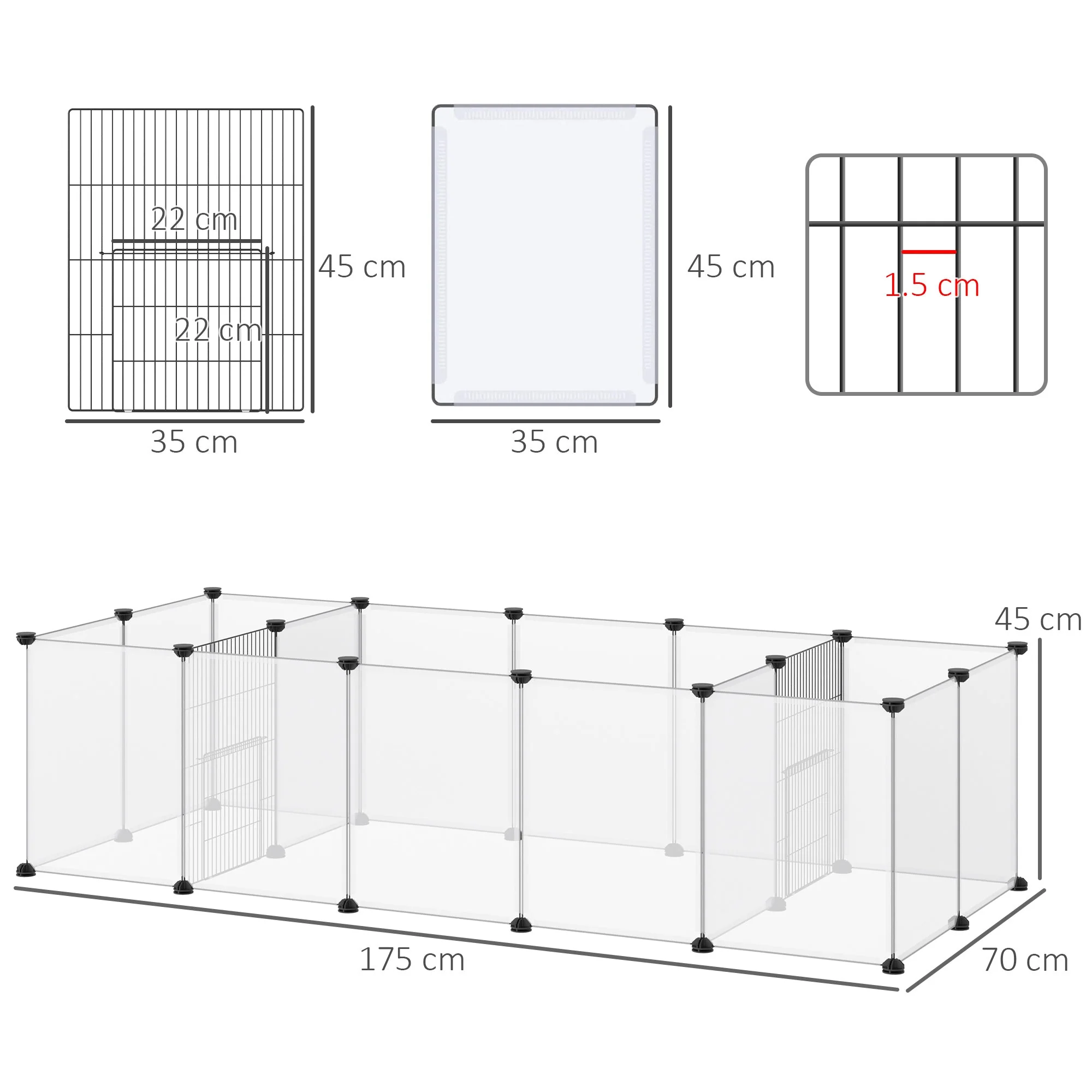 18 Panel Small Animal Playpen White by Pawhut - Image 6