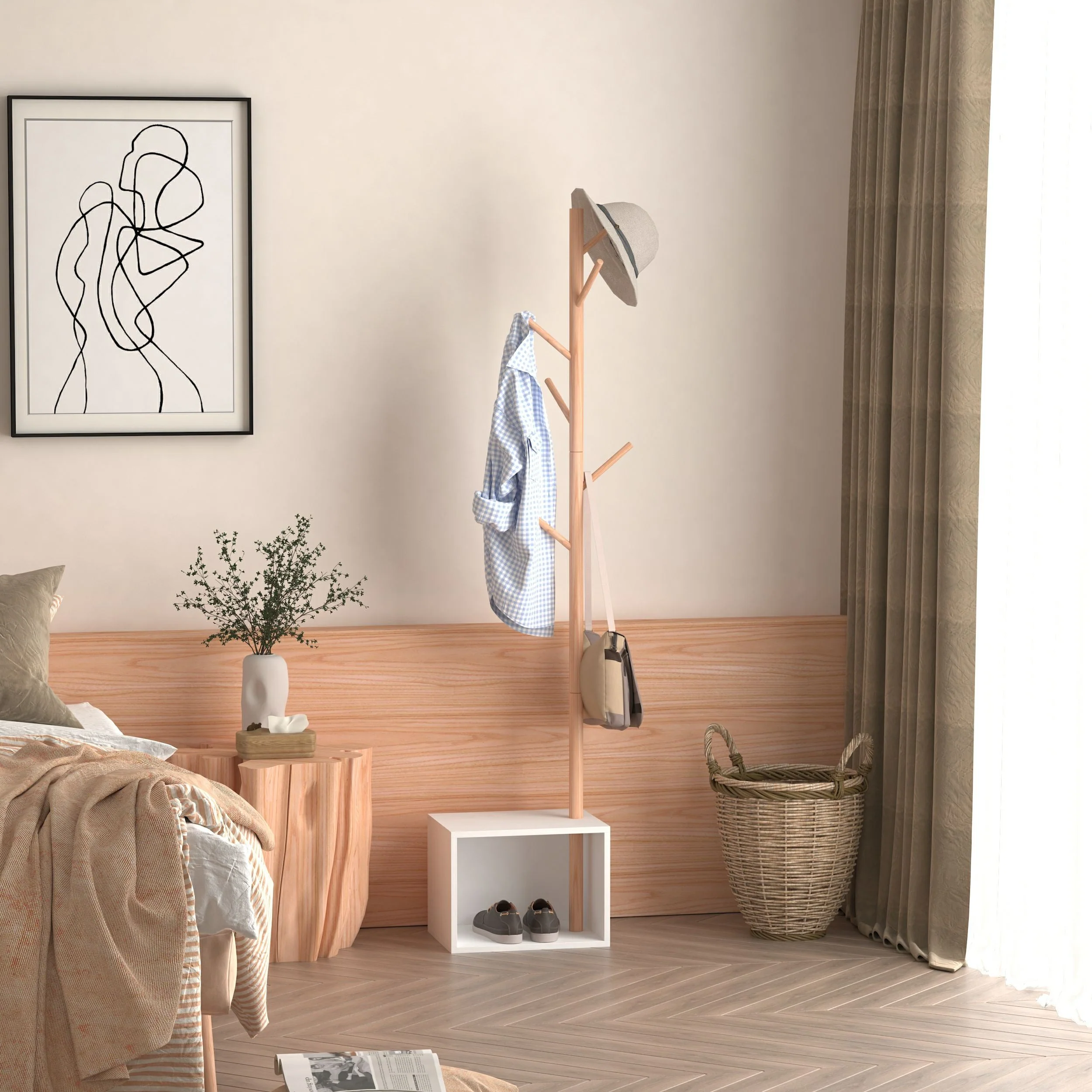 180 cm Hallway Coat Rack Storage Bench Tree Hat Hanger Entryway Stand Garment Organiser Bedroom Living Room - Image 8