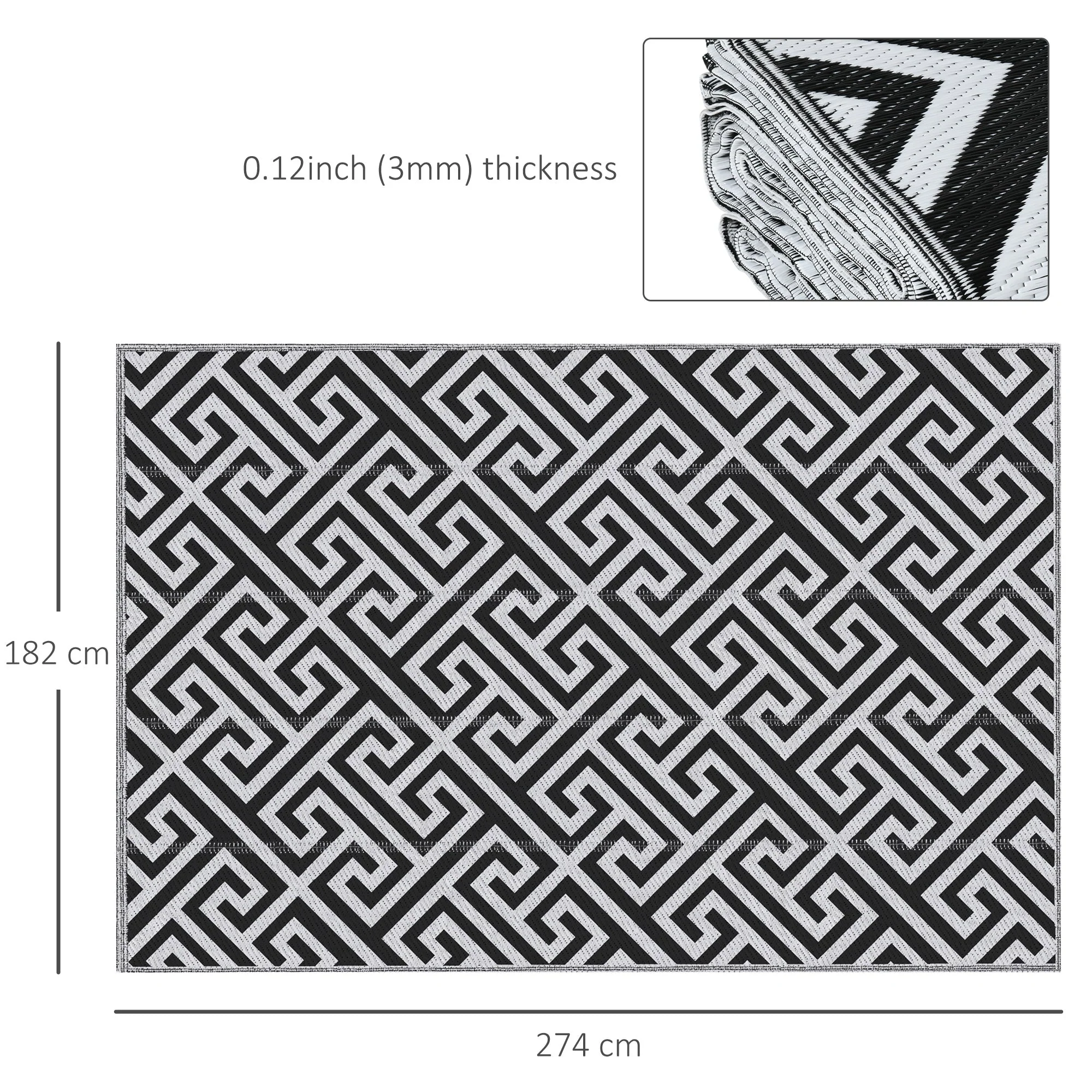 182 x 274 cm6x9ft Outdoor Rug Reversible Mat Plastic Straw Rug Portable RV Camping Mat for Garden Deck Picnic Indoor - Image 2