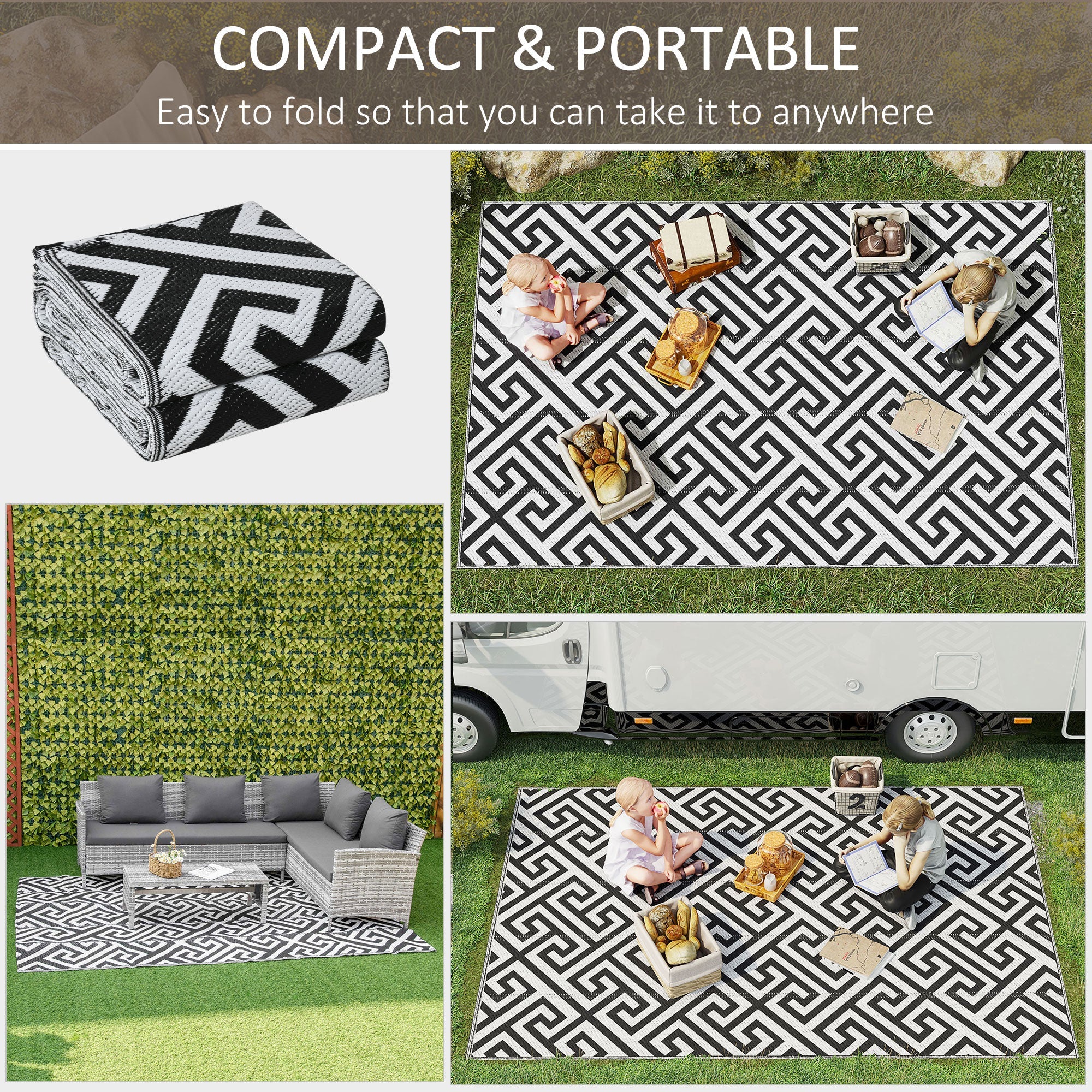 182 x 274 cm6x9ft Outdoor Rug Reversible Mat Plastic Straw Rug Portable RV Camping Mat for Garden Deck Picnic Indoor - Image 3