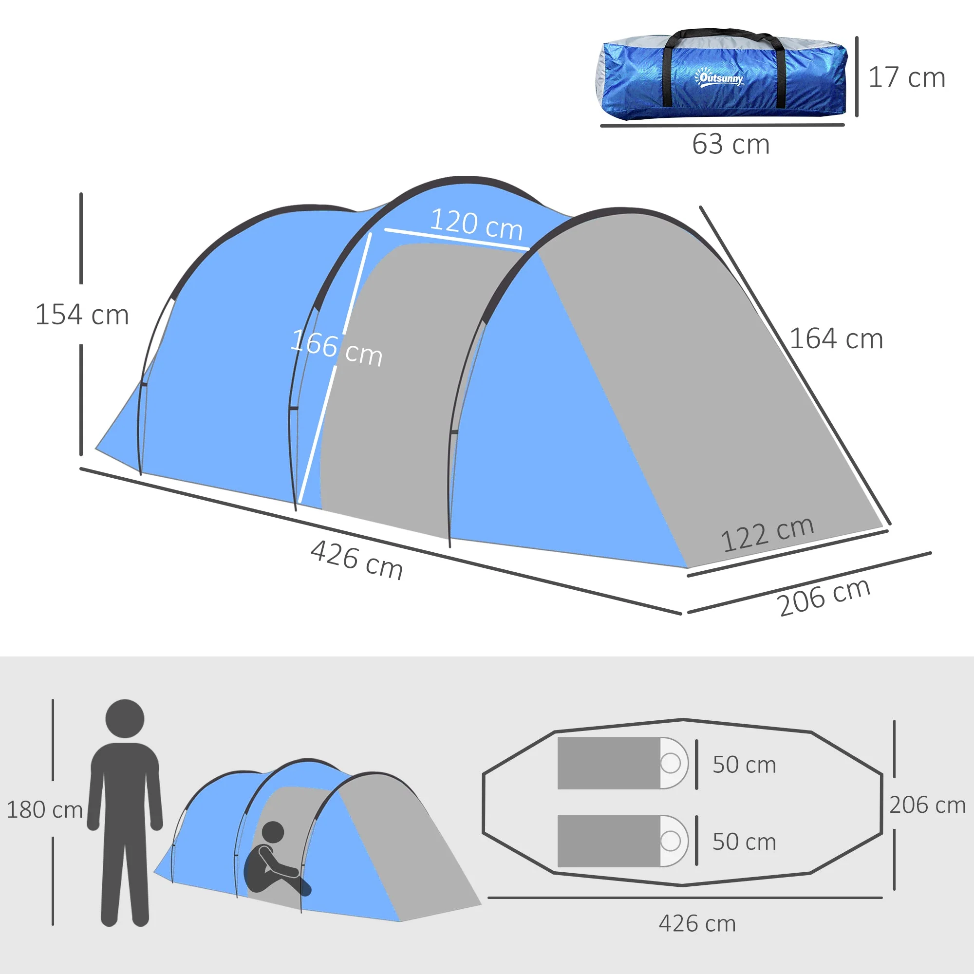 2-3 Man Tunnel Tents w/ Vestibule Camping Tent Porch Air Vents Rainfly Weather-Resistant Shelter Fishing Hiking Festival Shelter Home - Image 3