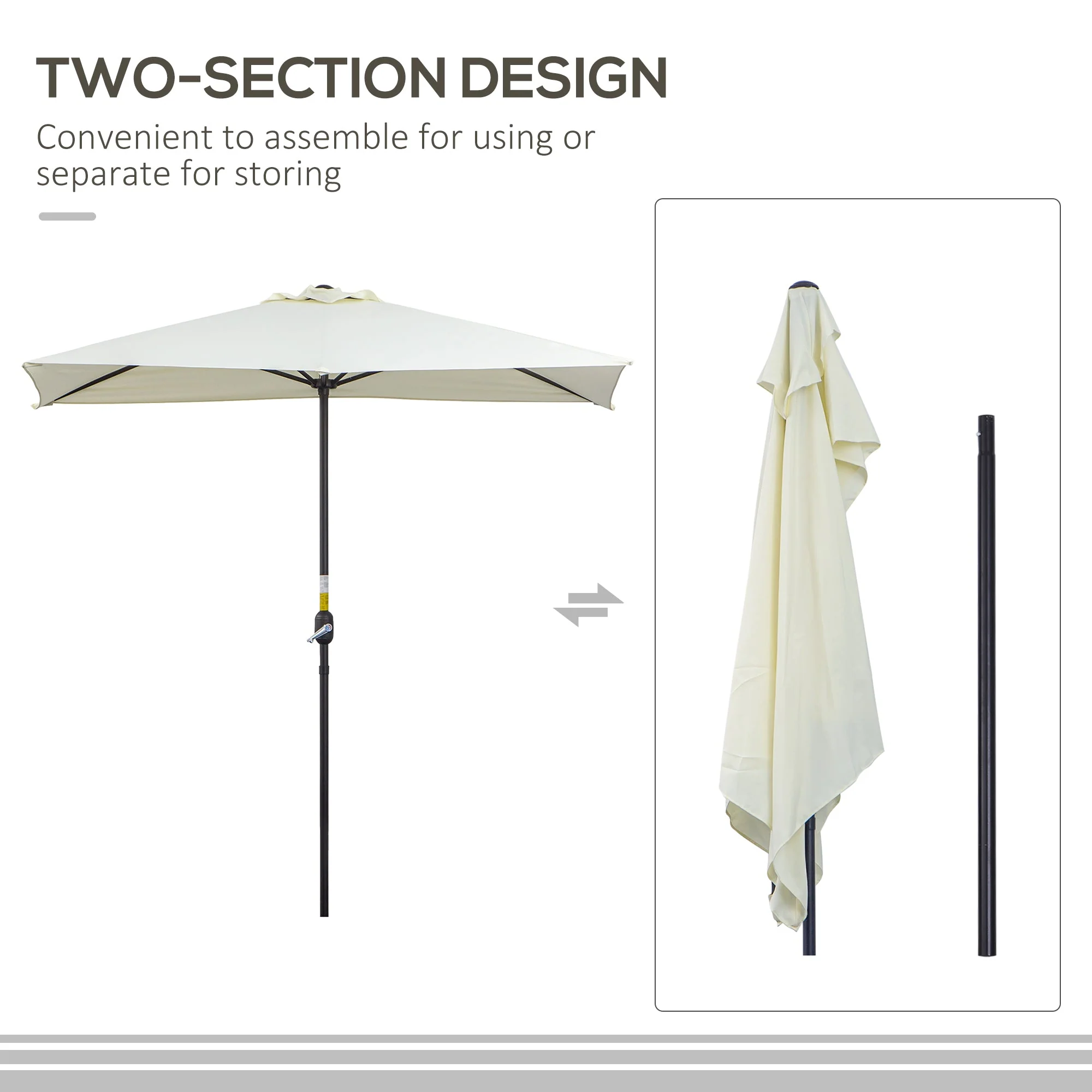 2.3m Half Steel Frame Outdoor Parasol Beige - Image 3