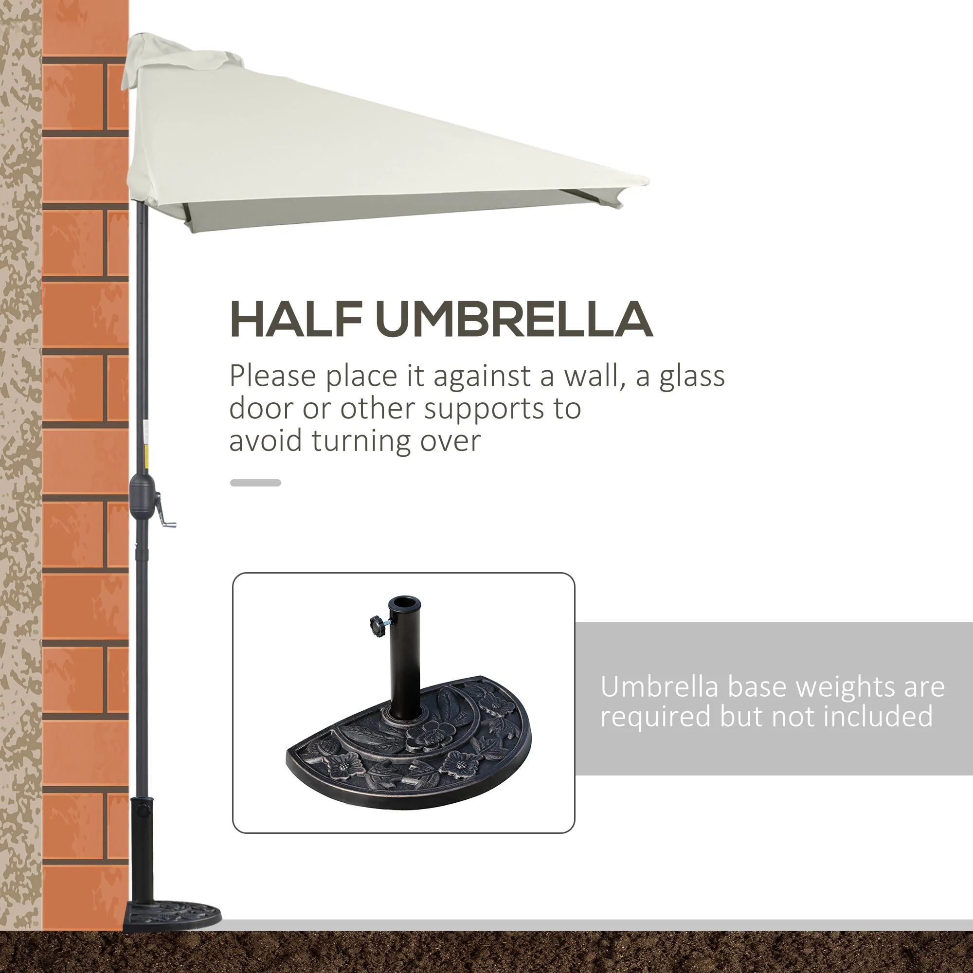 2.3m Half Steel Frame Outdoor Parasol Beige - Image 5