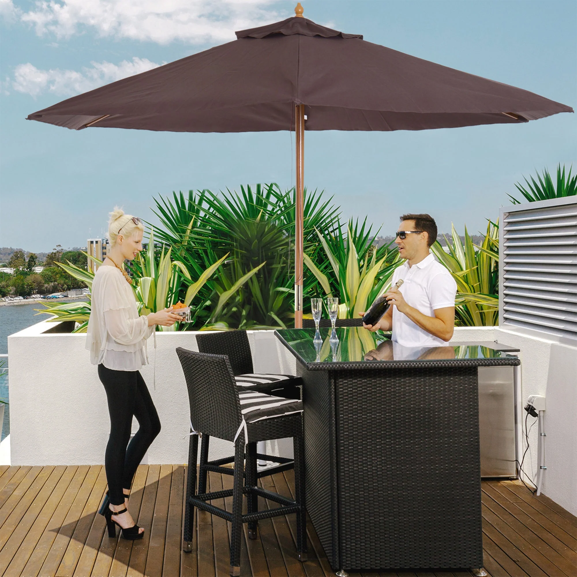 2.5 m Wooden Parasol Sun Shade-Coffee - Image 2