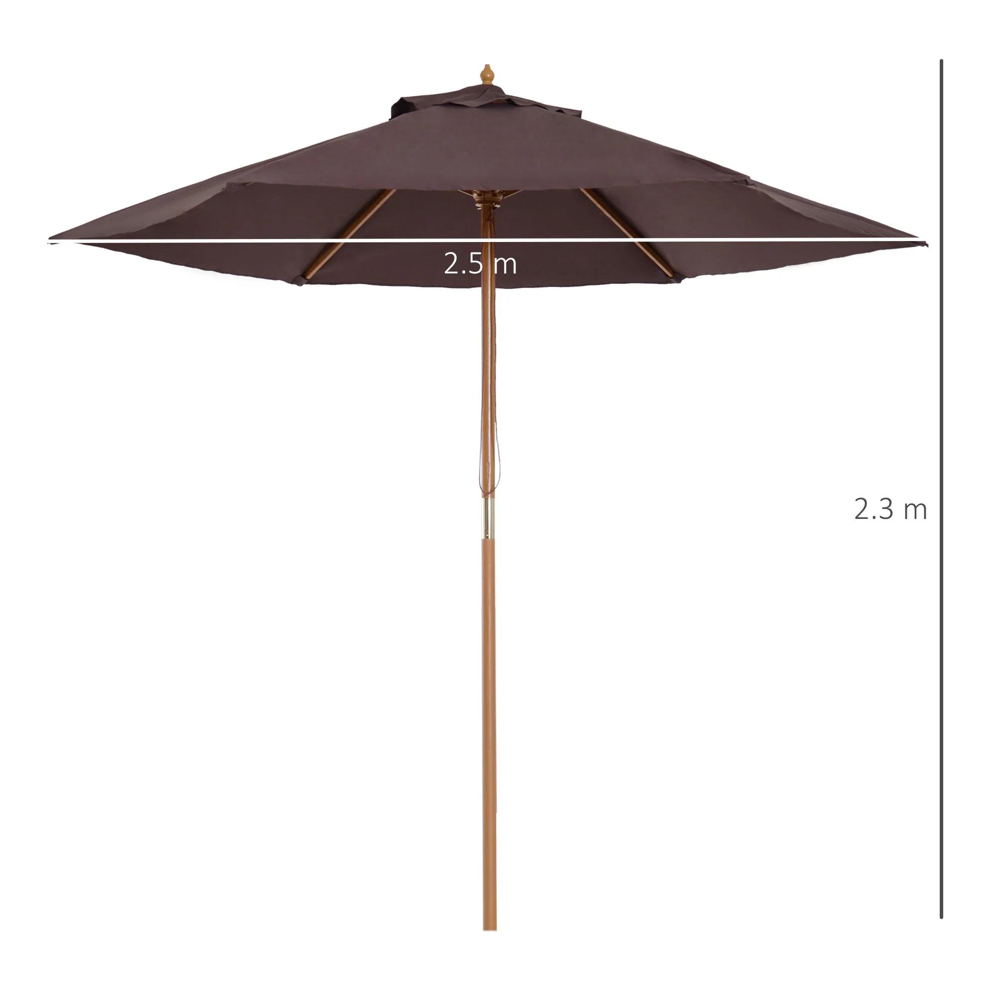 2.5 m Wooden Parasol Sun Shade-Coffee - Image 3