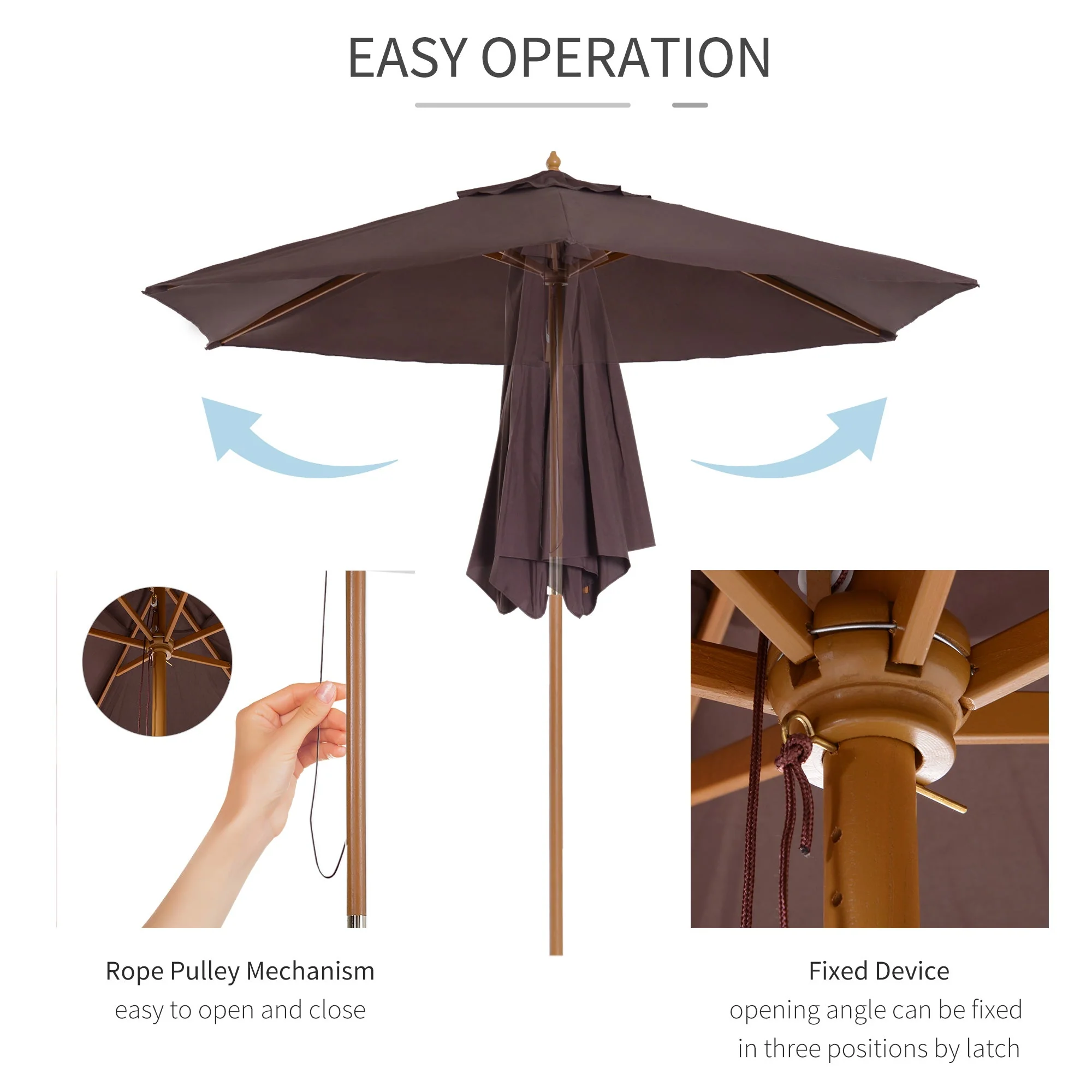 2.5 m Wooden Parasol Sun Shade-Coffee - Image 5