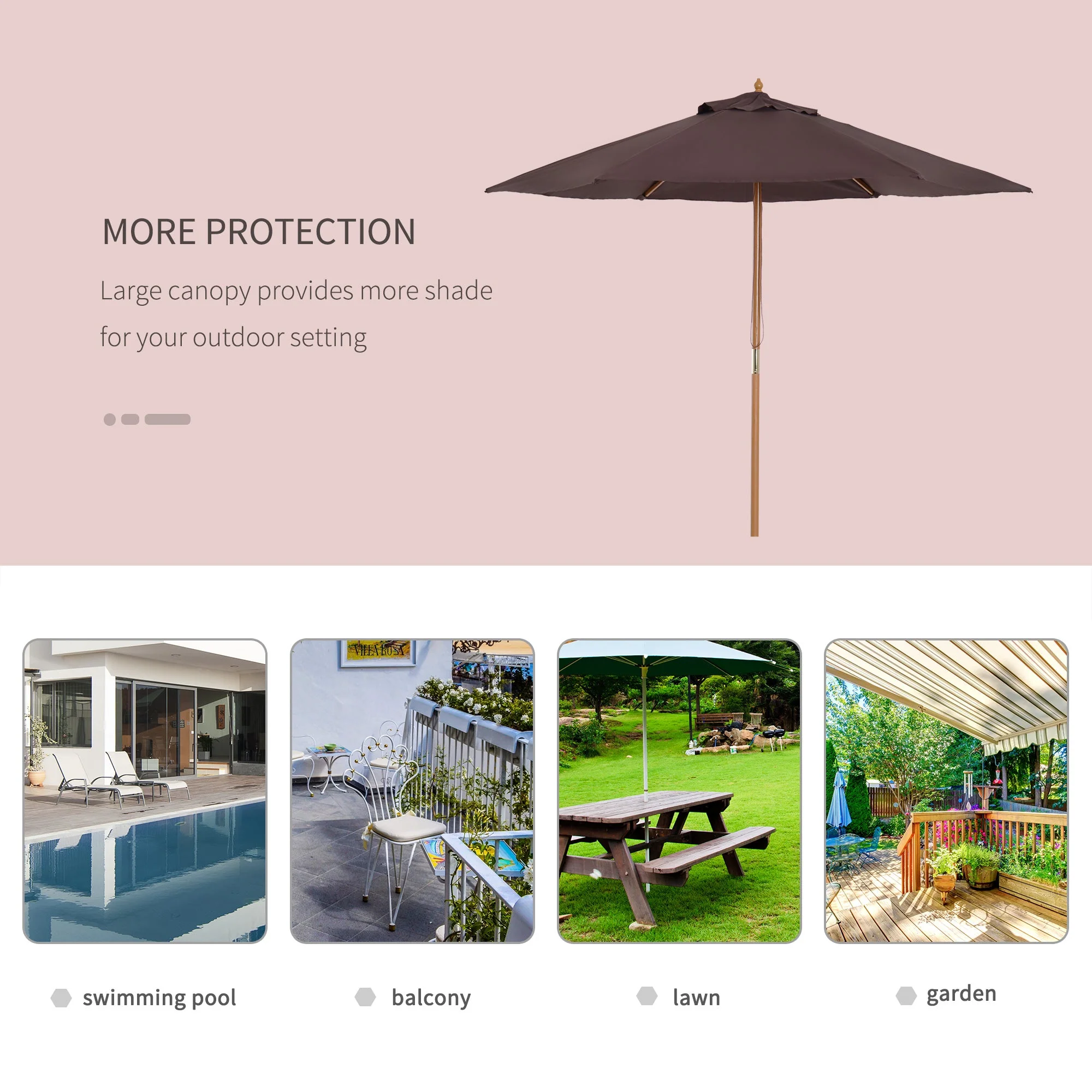 2.5 m Wooden Parasol Sun Shade-Coffee - Image 6