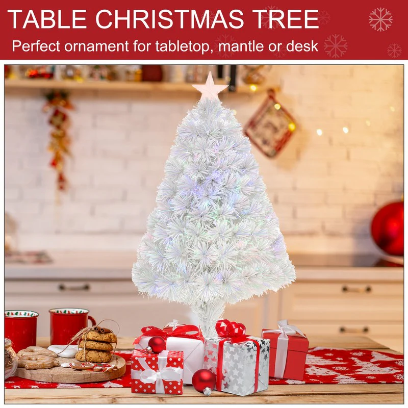 2.5FT Prelit Artificial Tabletop Christmas Tree with Fibre Optics Holiday Home Xmas Decoration for Table and Desk - Image 6