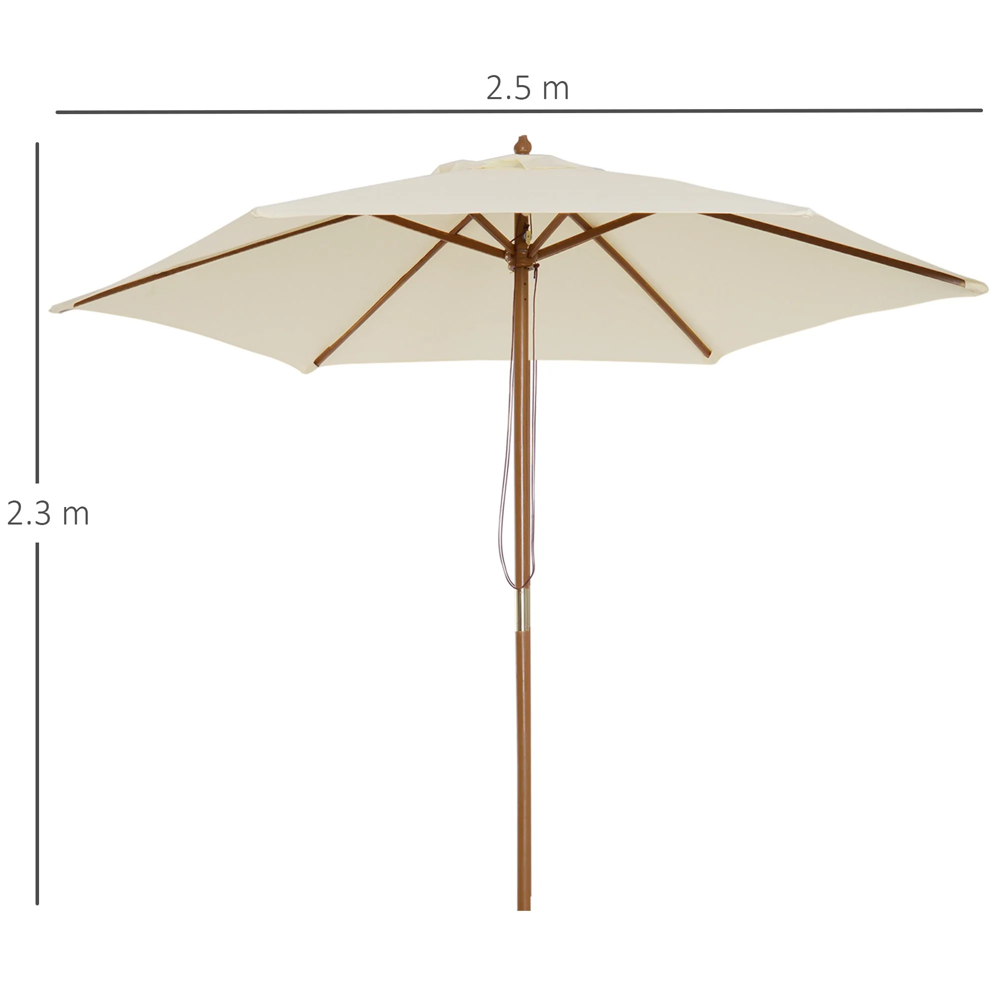 2.5m Wood Garden Parasol Sun Shade Patio Outdoor Wooden Umbrella Canopy Cream White - Image 3