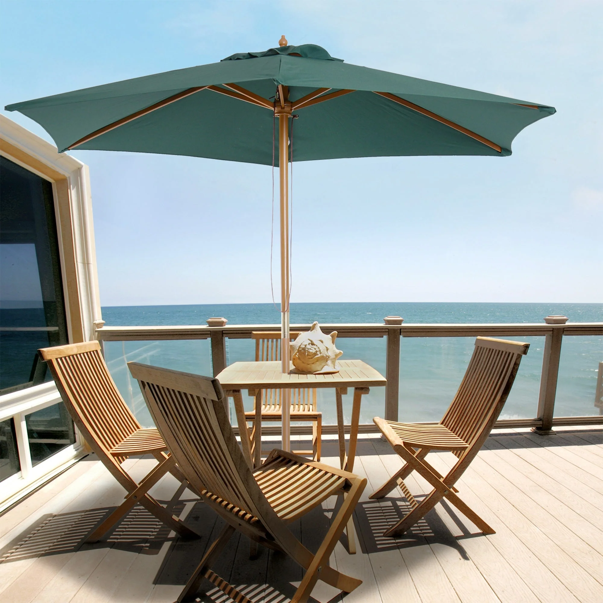 2.5m Wooden Garden Patio Parasol Umbrella-Dark Green - Image 2
