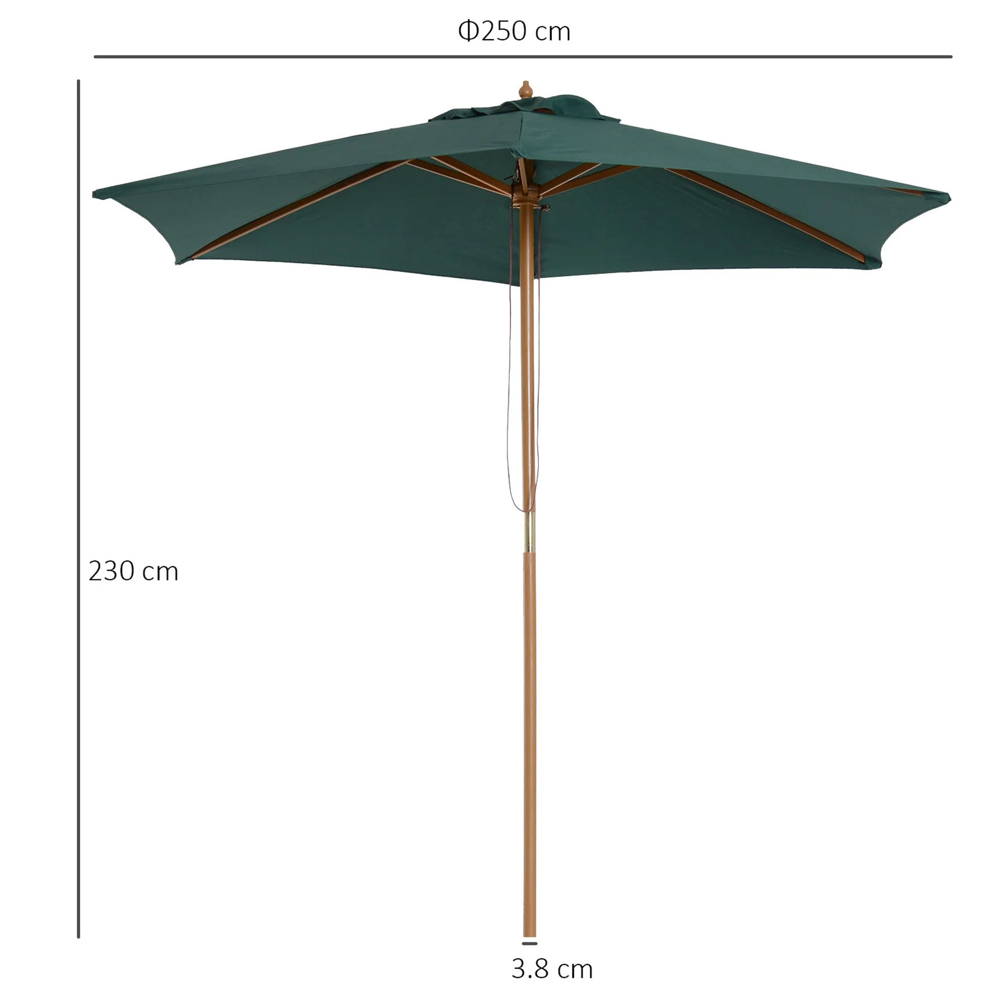 2.5m Wooden Garden Patio Parasol Umbrella-Dark Green - Image 3