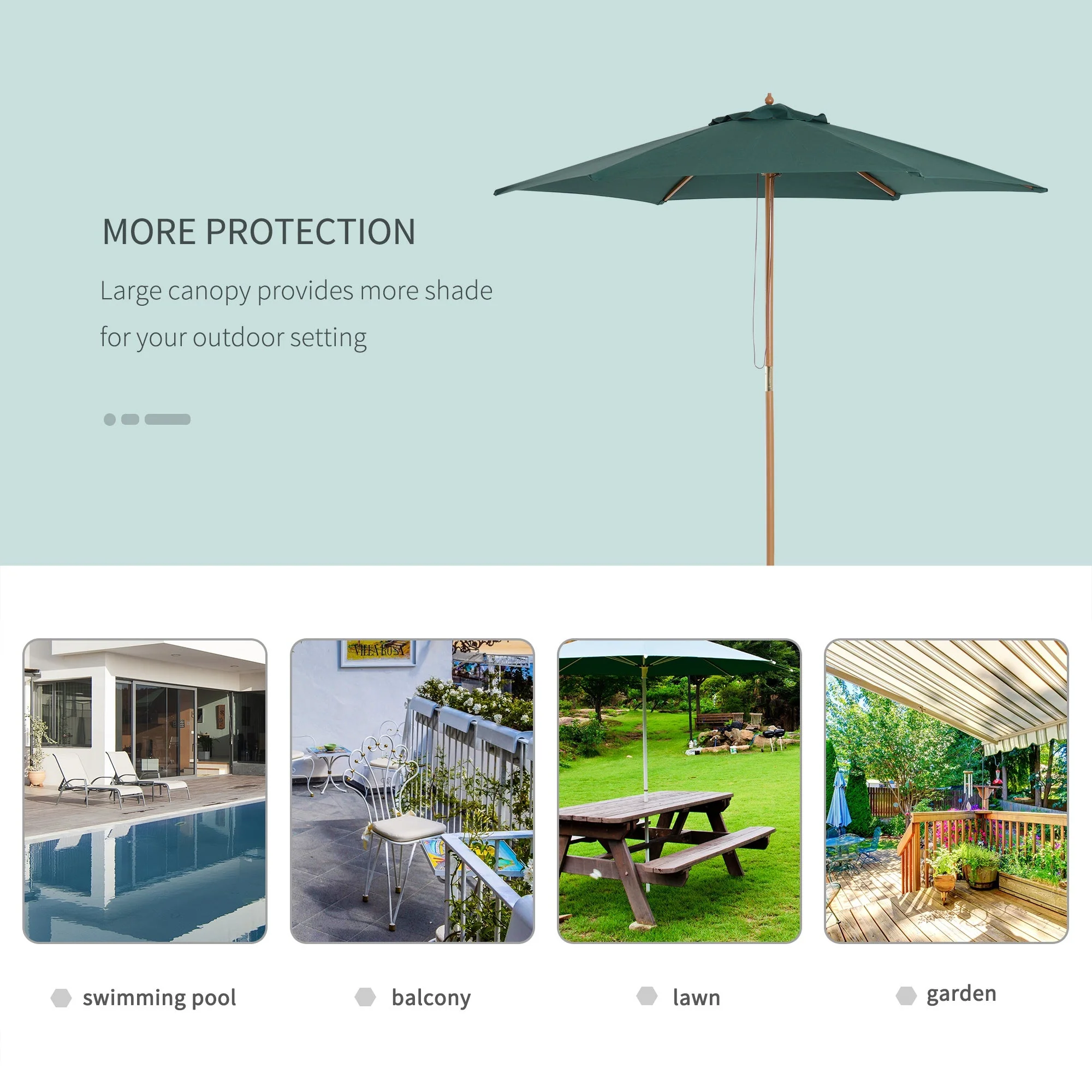 2.5m Wooden Garden Patio Parasol Umbrella-Dark Green - Image 6